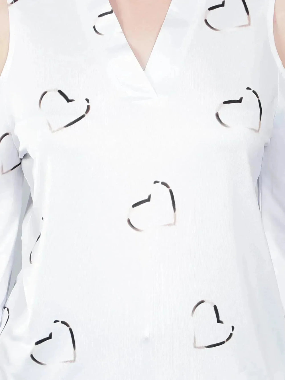 Cold Shoulder Heart Printed Blouse