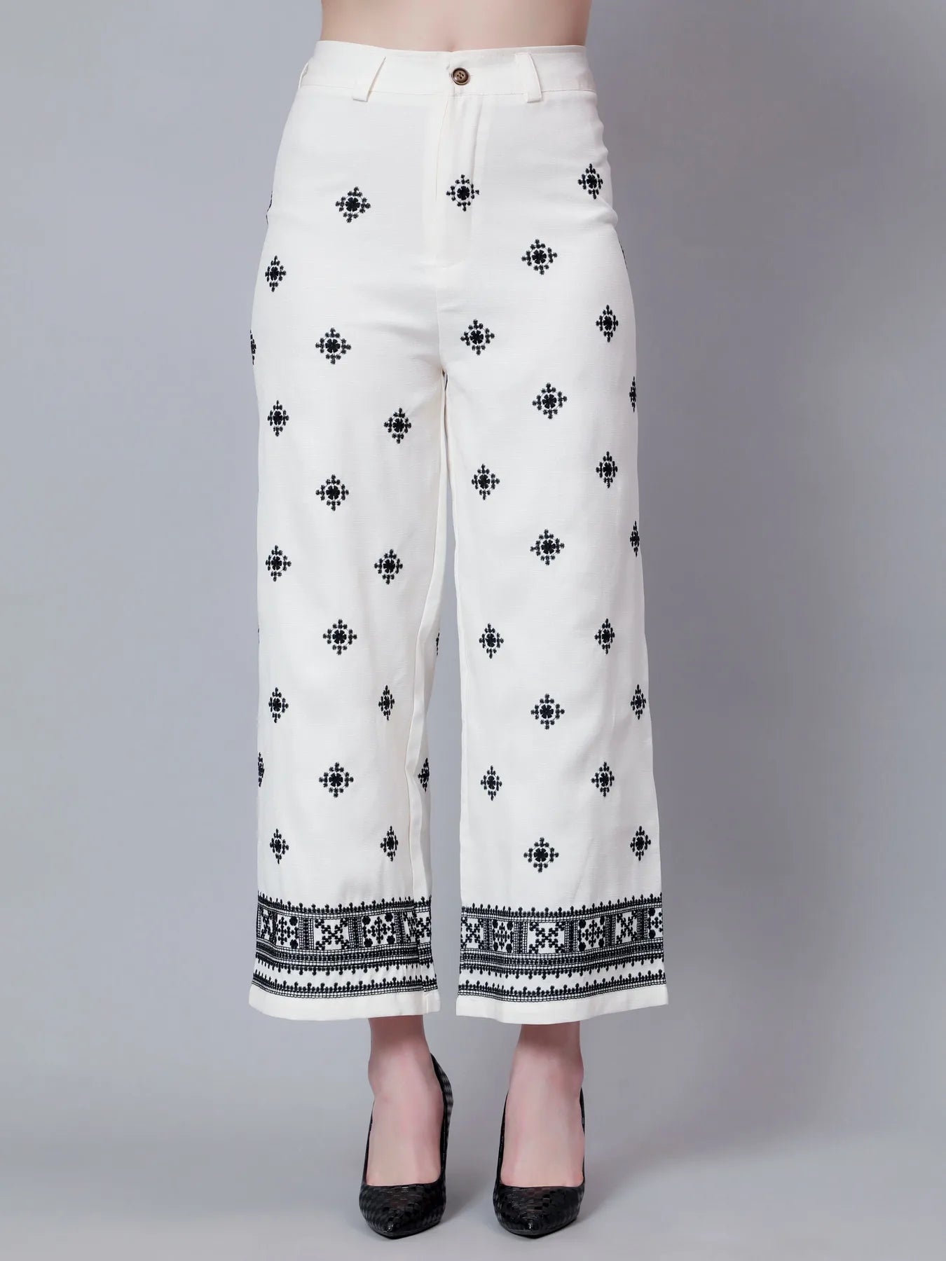 High Waist Embroidered Trousers