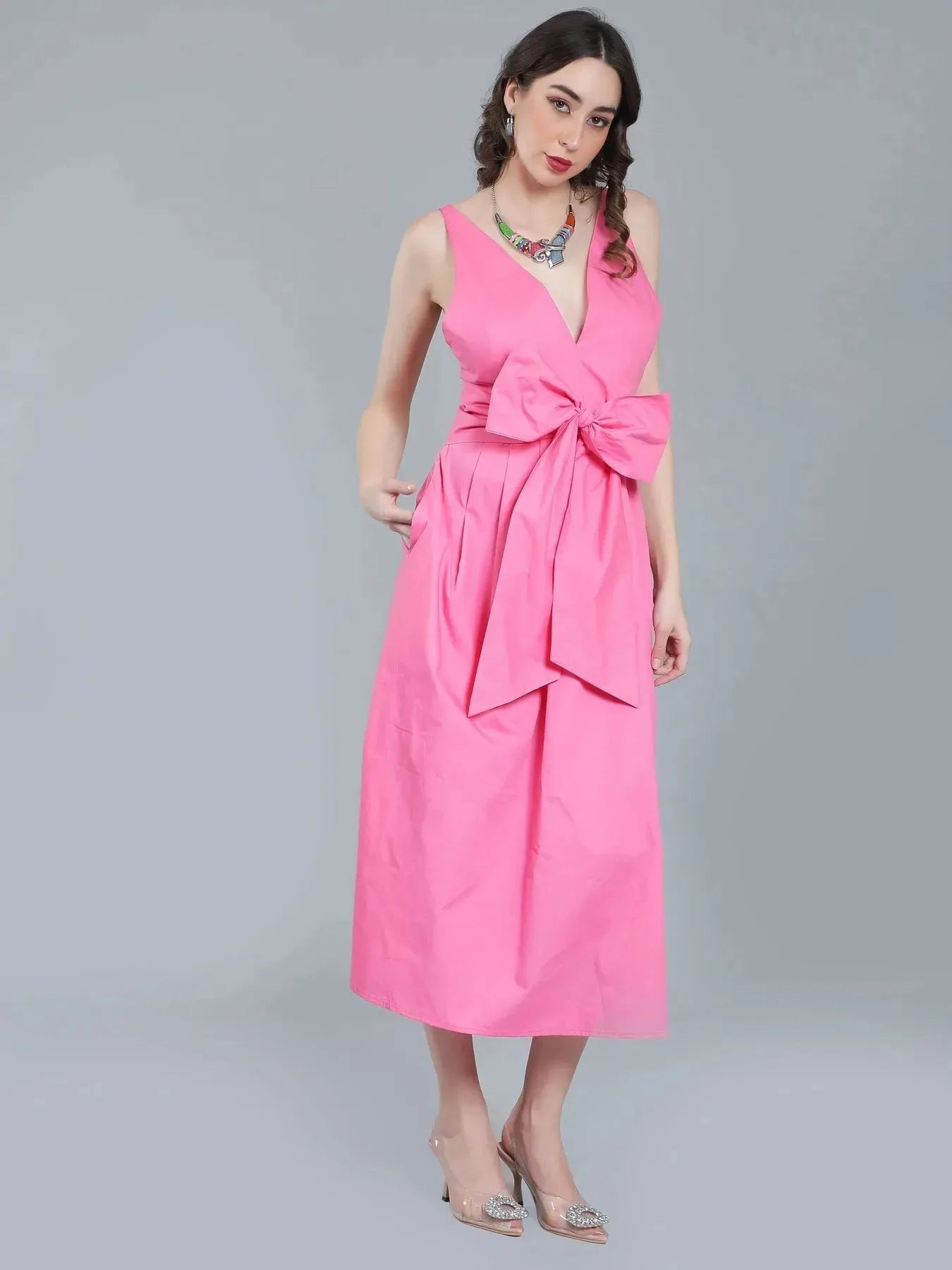 Deep V-Neck Cotton Dress