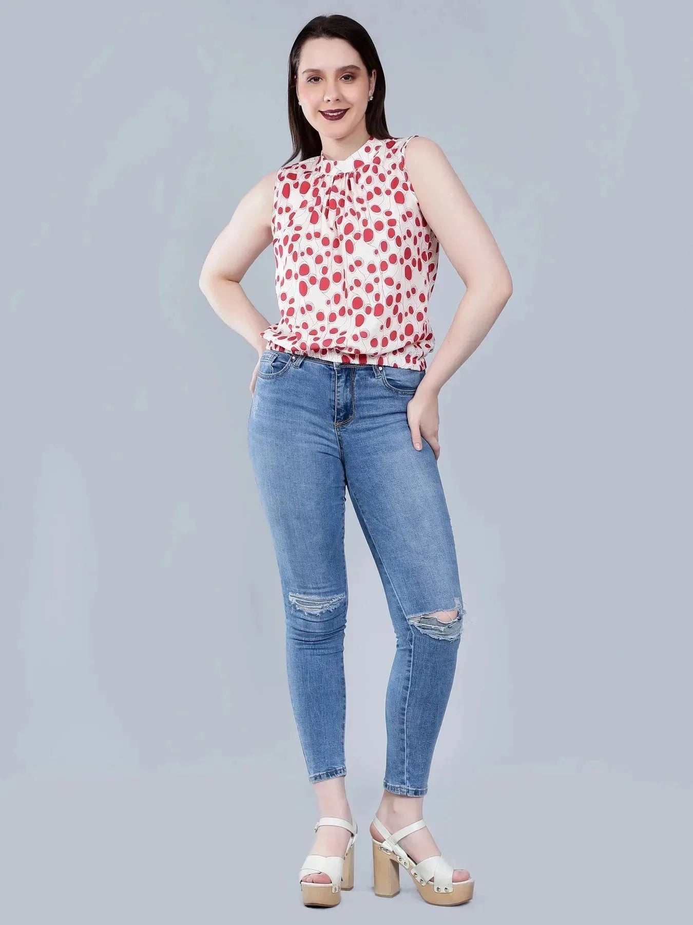 Band Neck Sleeveless Blouse