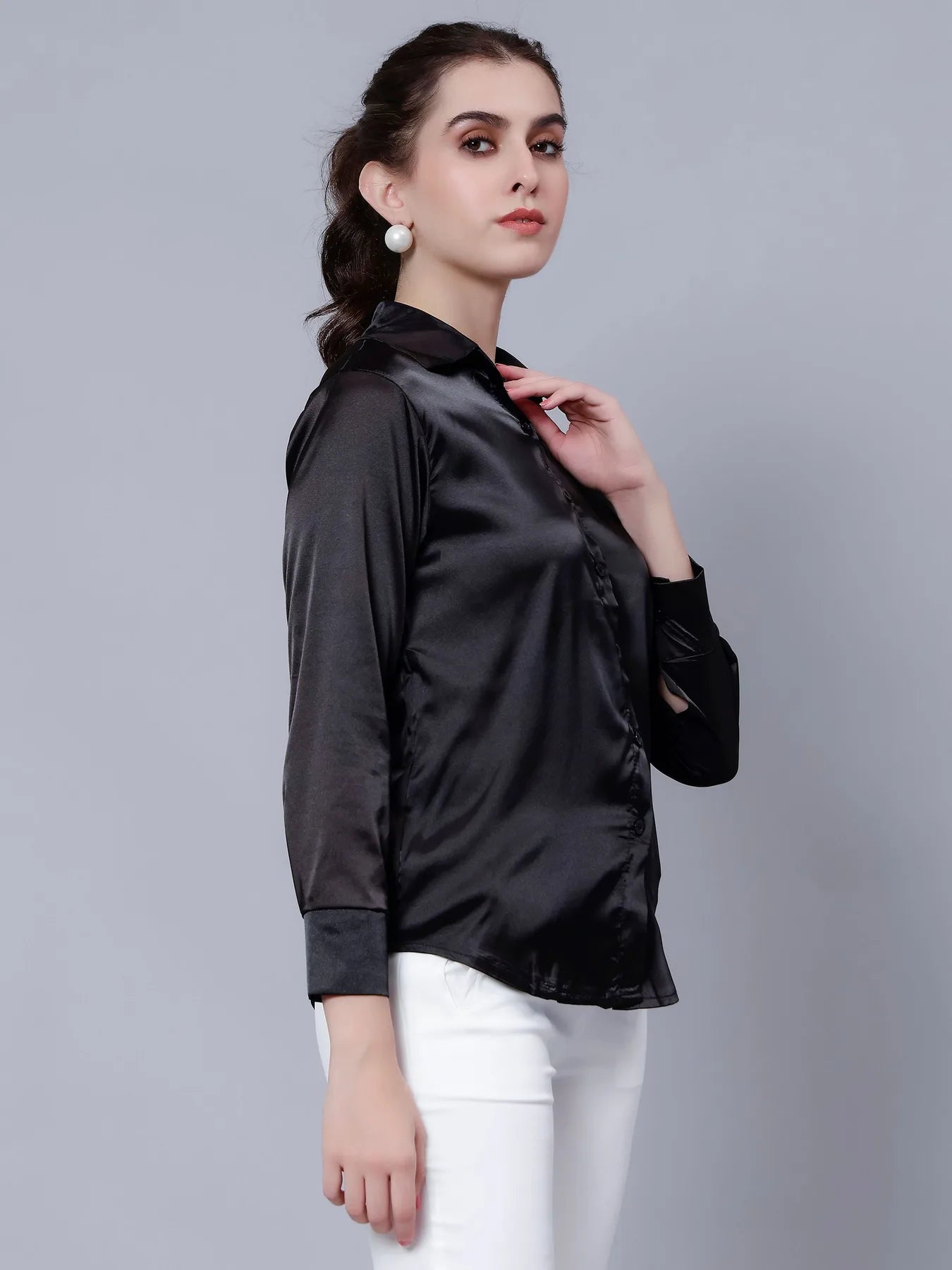 Elegant Ribbon Satin Shirt