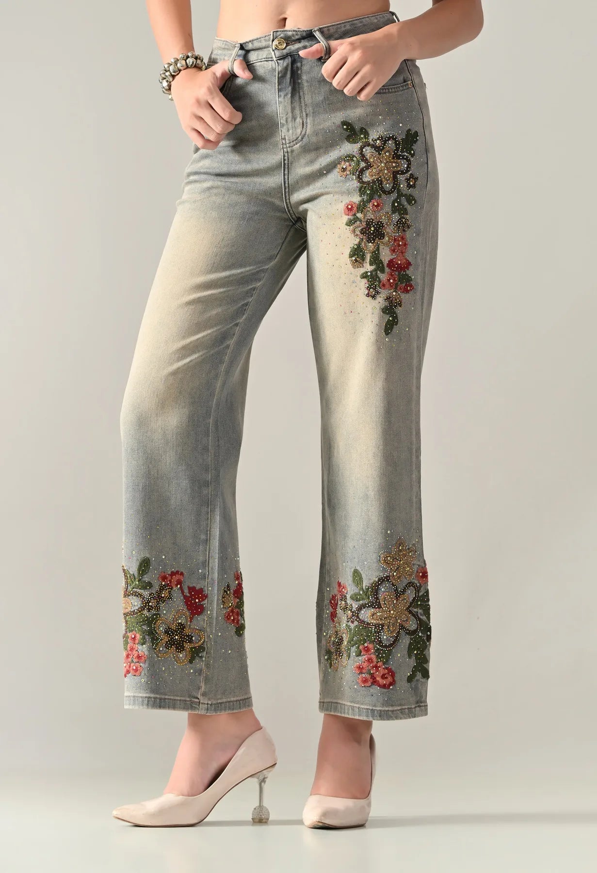 Rhinestone Embroidered Jeans