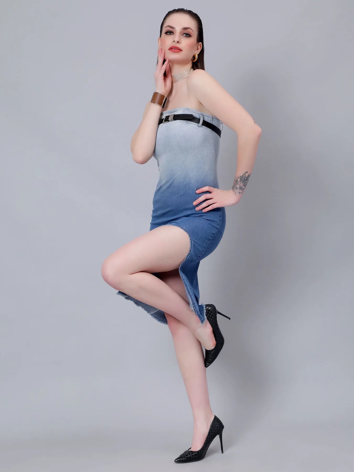 Gradient Tube Denim Dress