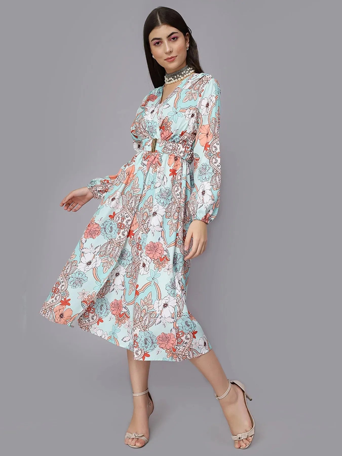 Abstract Floral Pattern Midi Dress