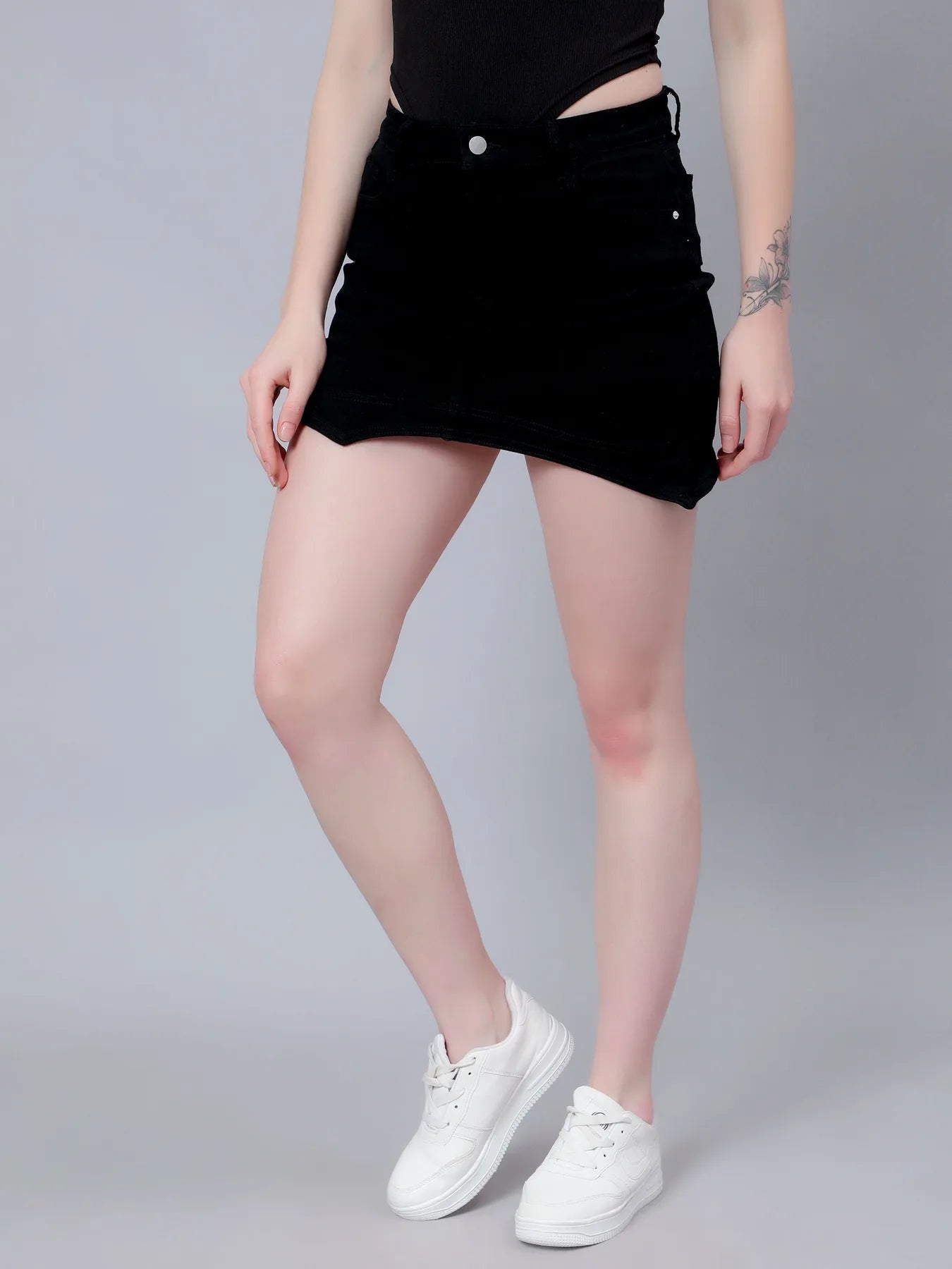 Asymmetrical Denim Mini Skirt