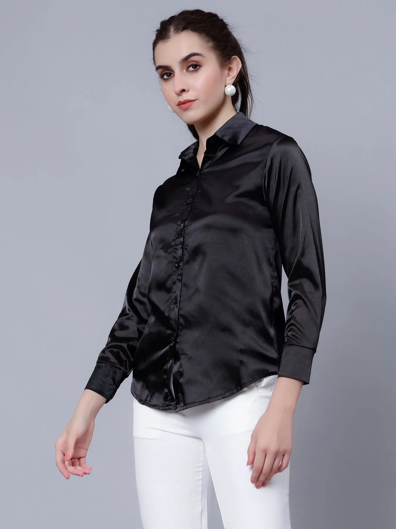 Elegant Ribbon Satin Shirt