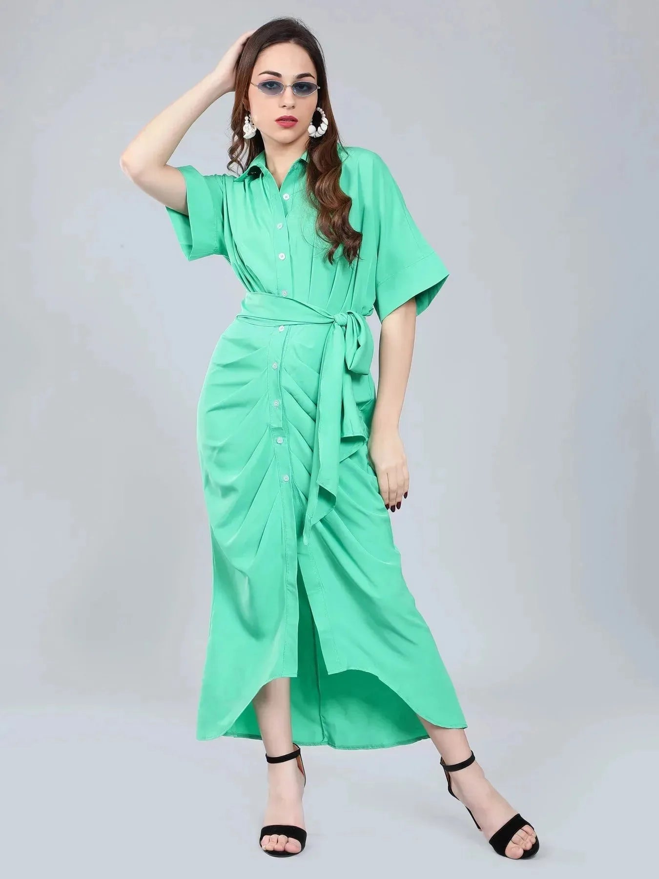 Cinched Waist Belted Shirt Dress