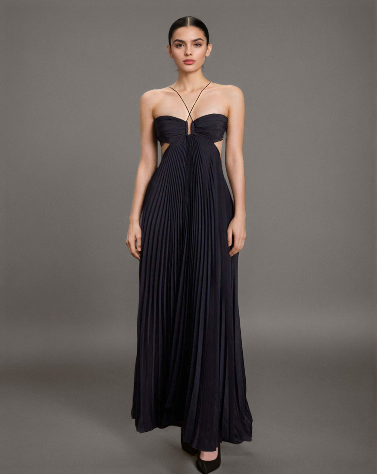 Cut-Out Pleated Maxi Dress