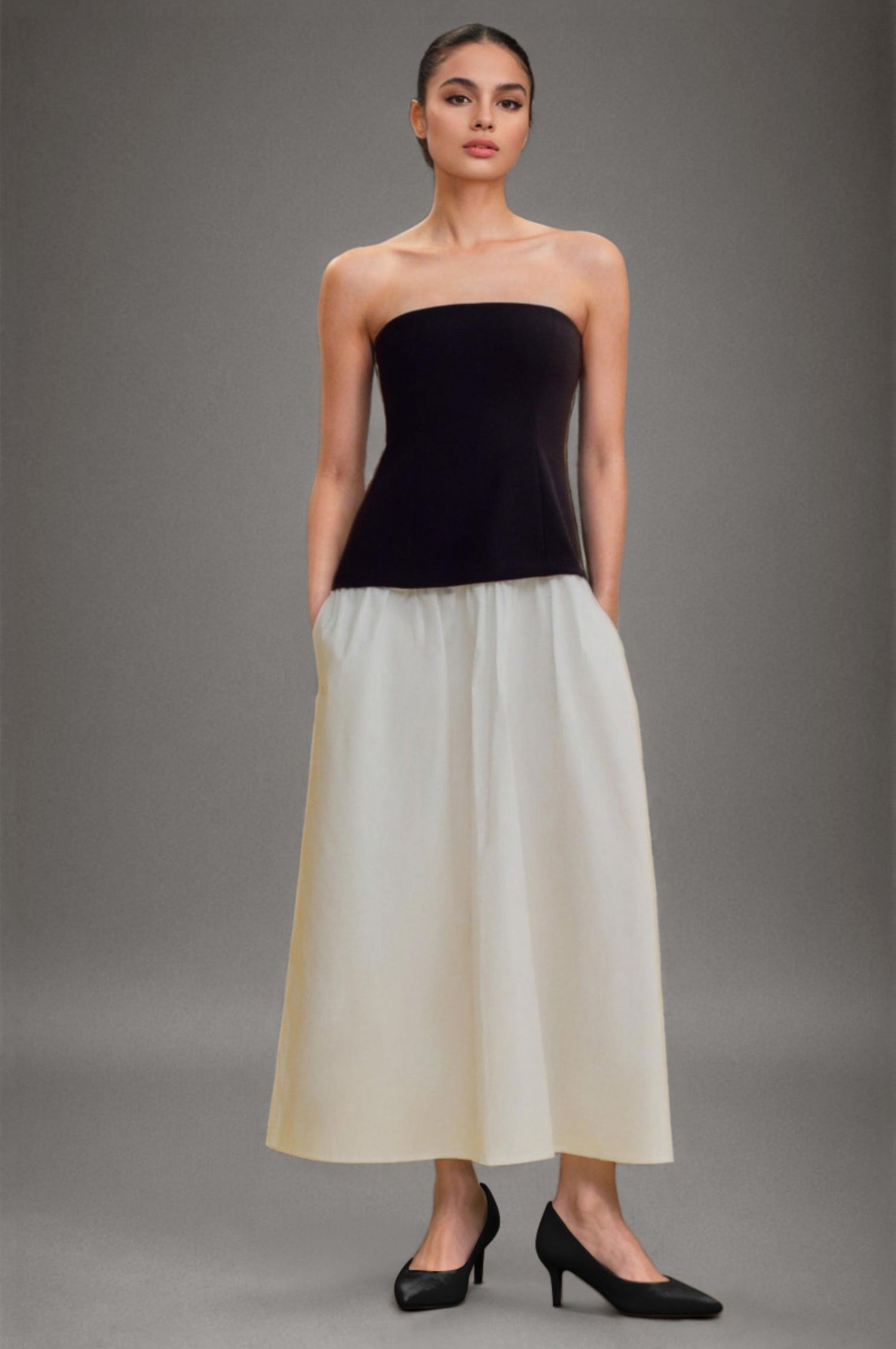 Colorblocked Strapless Maxi Dress
