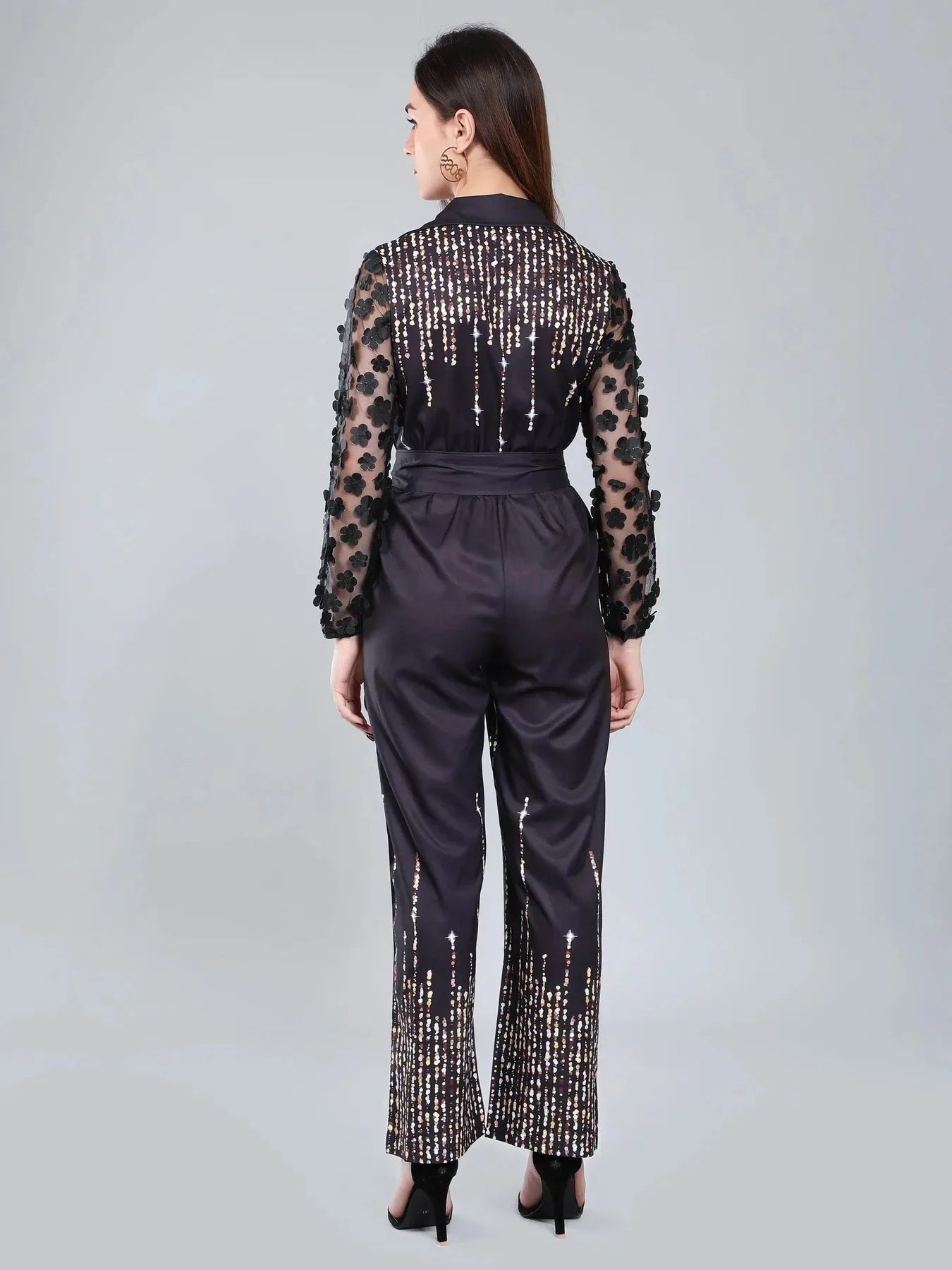Tulle Sleeves Printed Jumpsuit