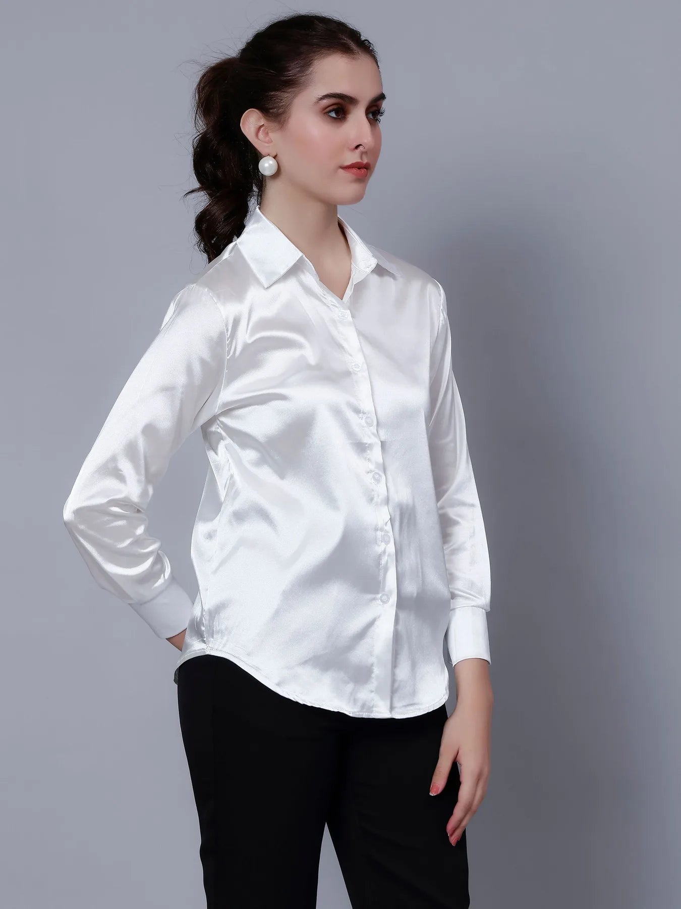 Elegant Ribbon Satin Shirt