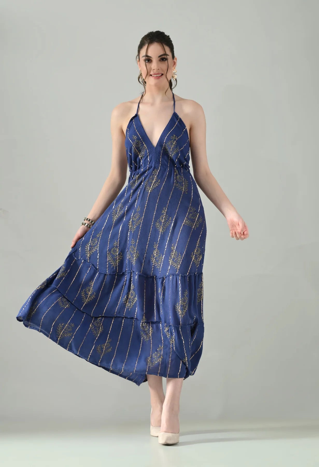 Aurora Foil Print Lurex Dress