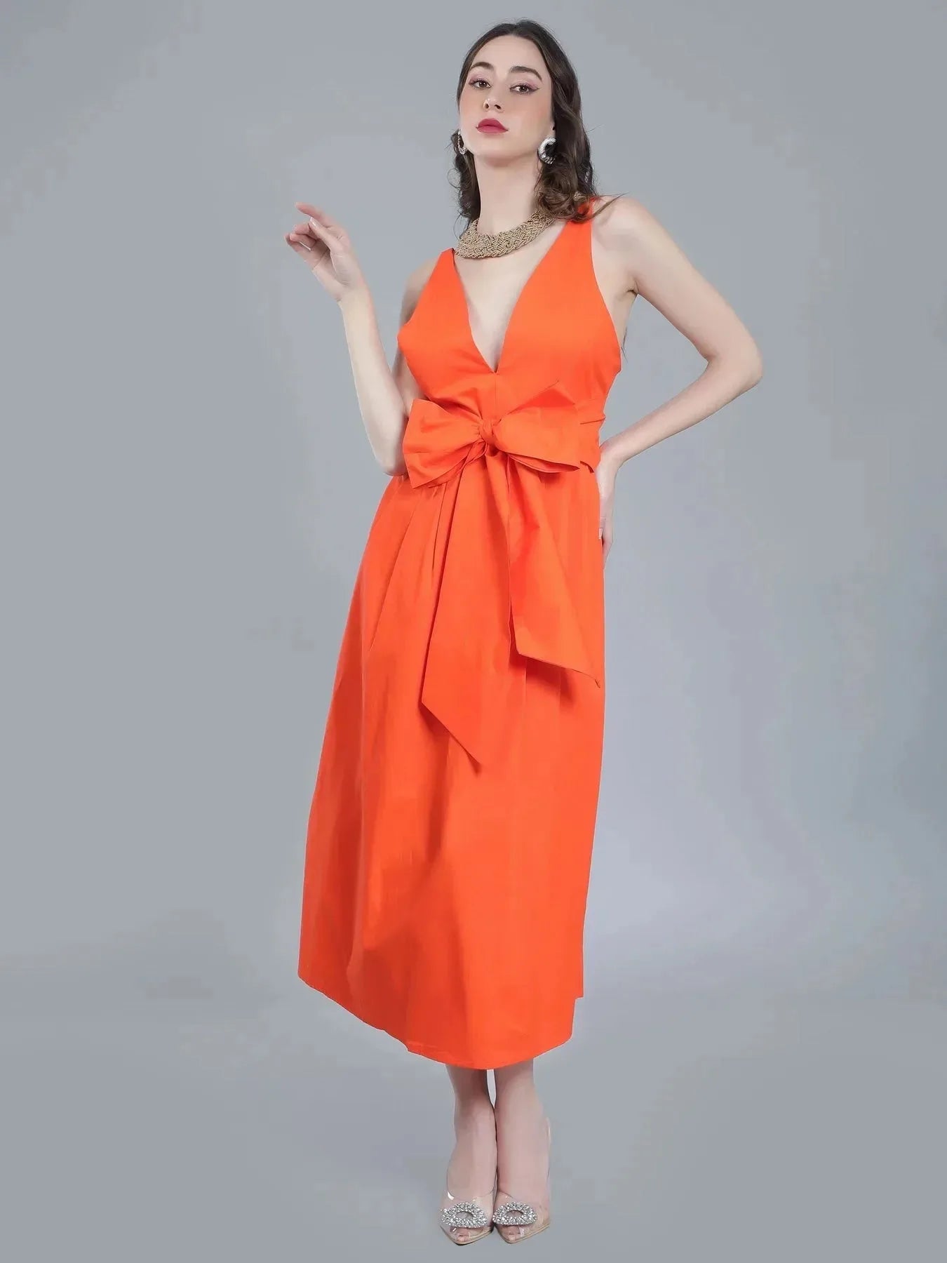 Deep V-Neck Cotton Dress