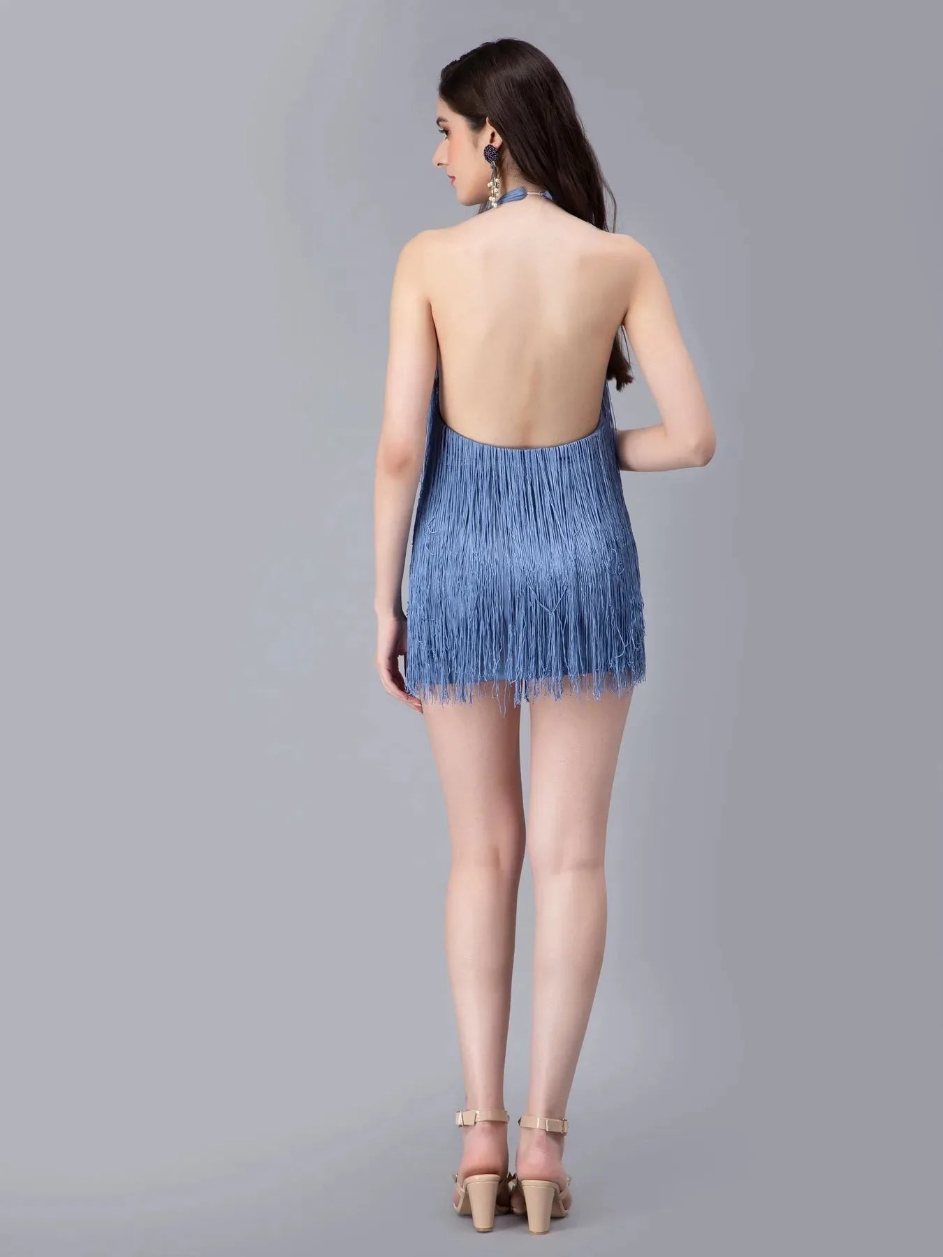 Halter Backless Tassels Dress