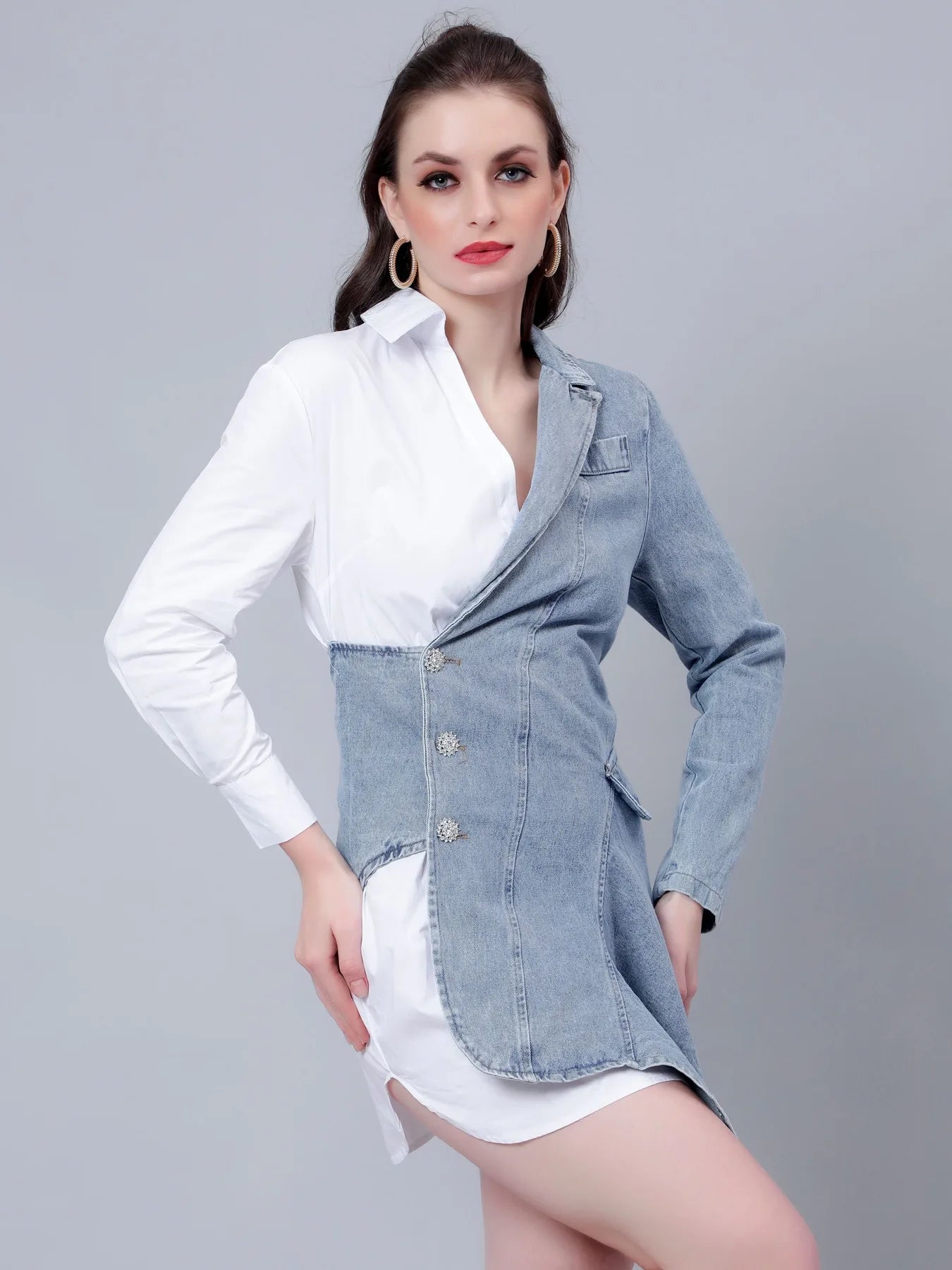 Asymmetrical Denim Shirt Dress