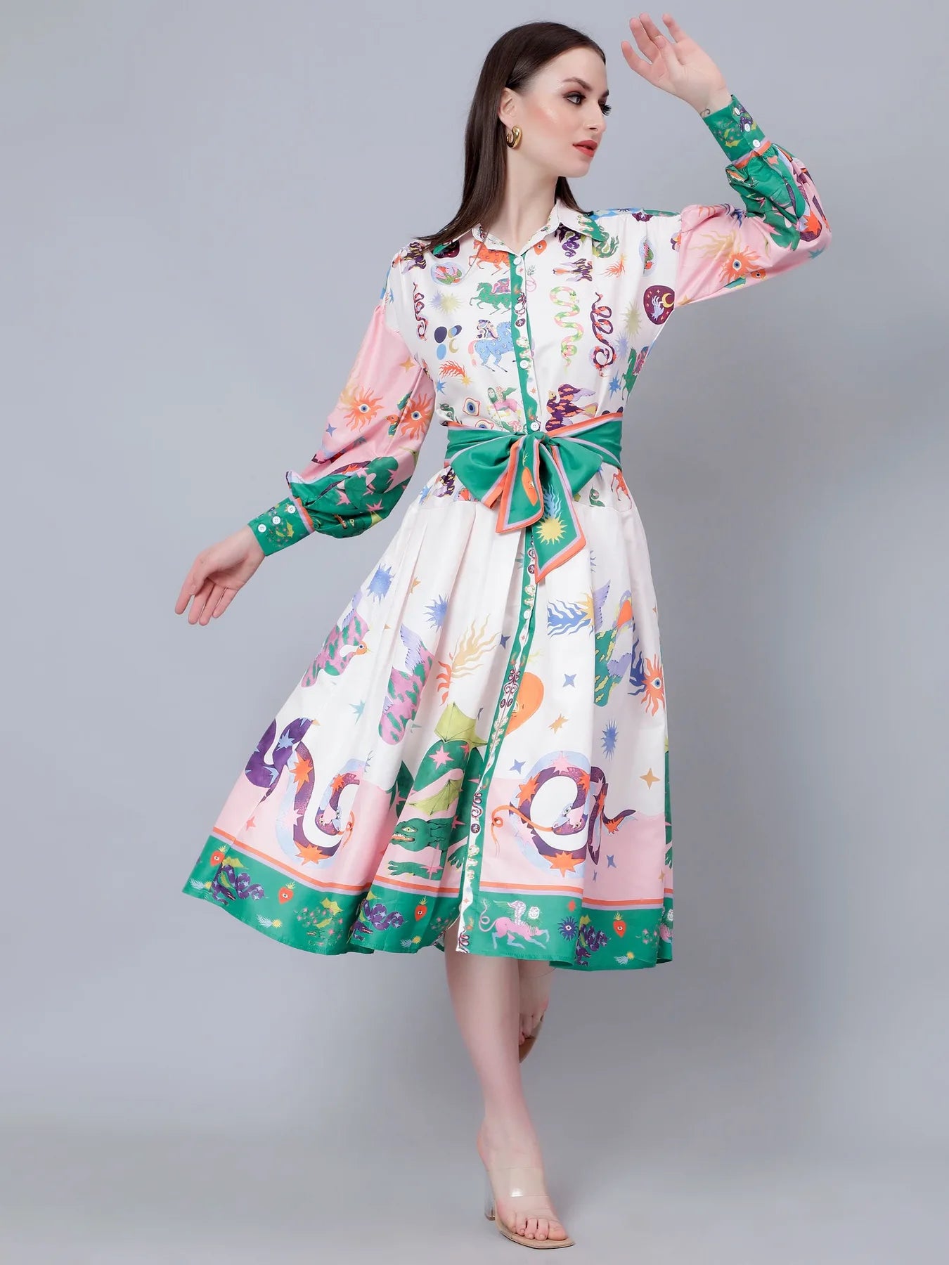 Mystic Animal Printed Shirt Dress