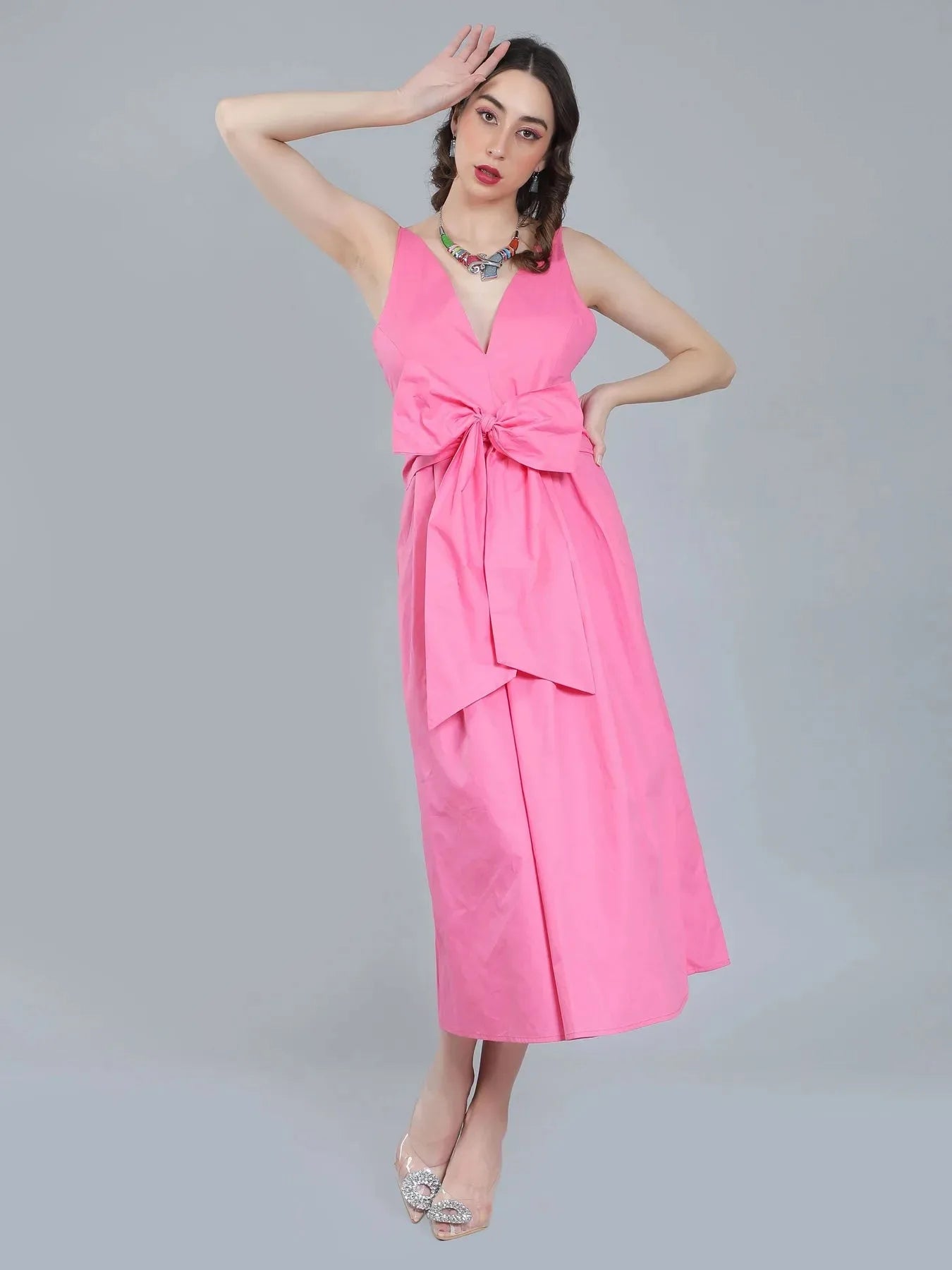 Deep V-Neck Cotton Dress