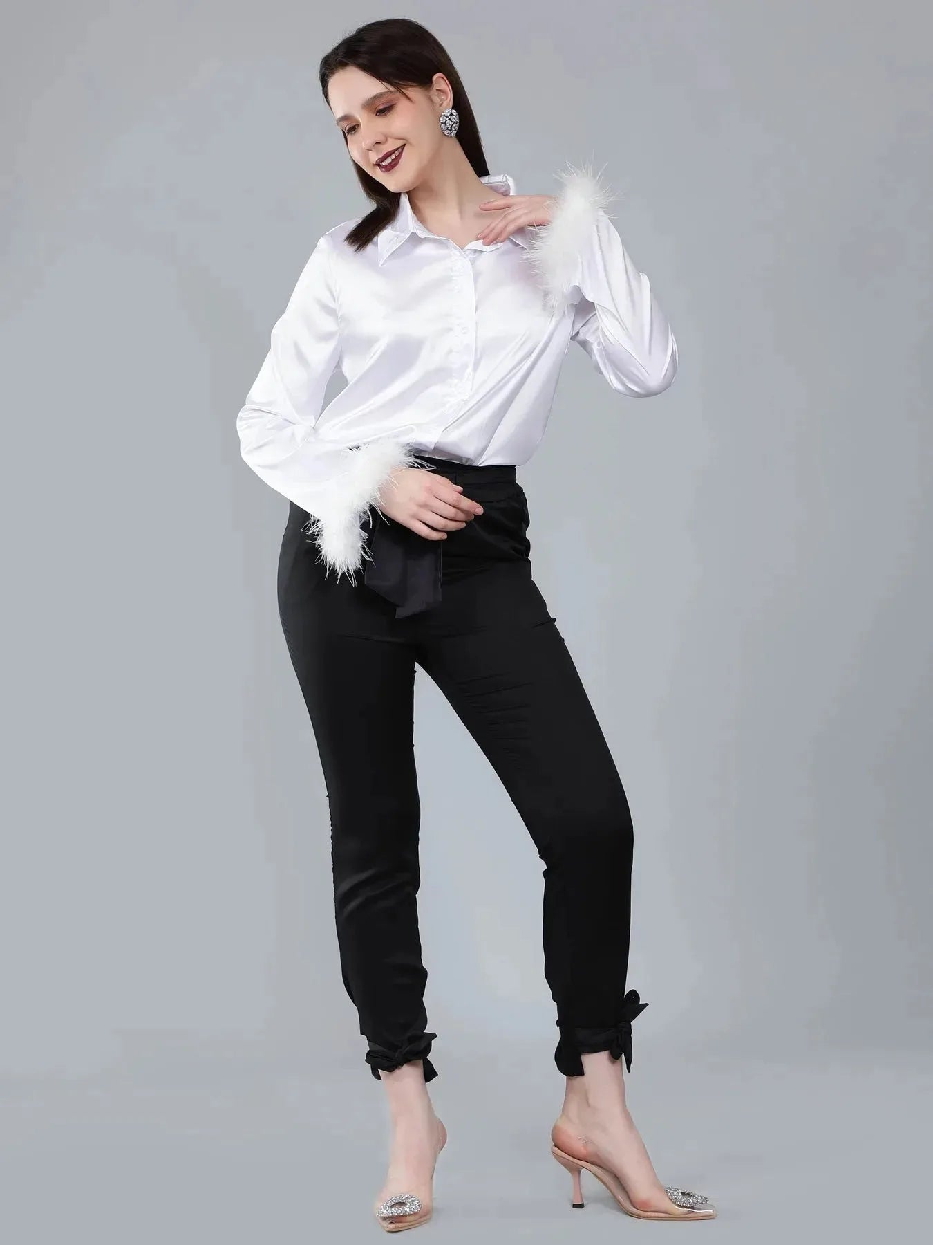 Feather Cuff Satin Shirt