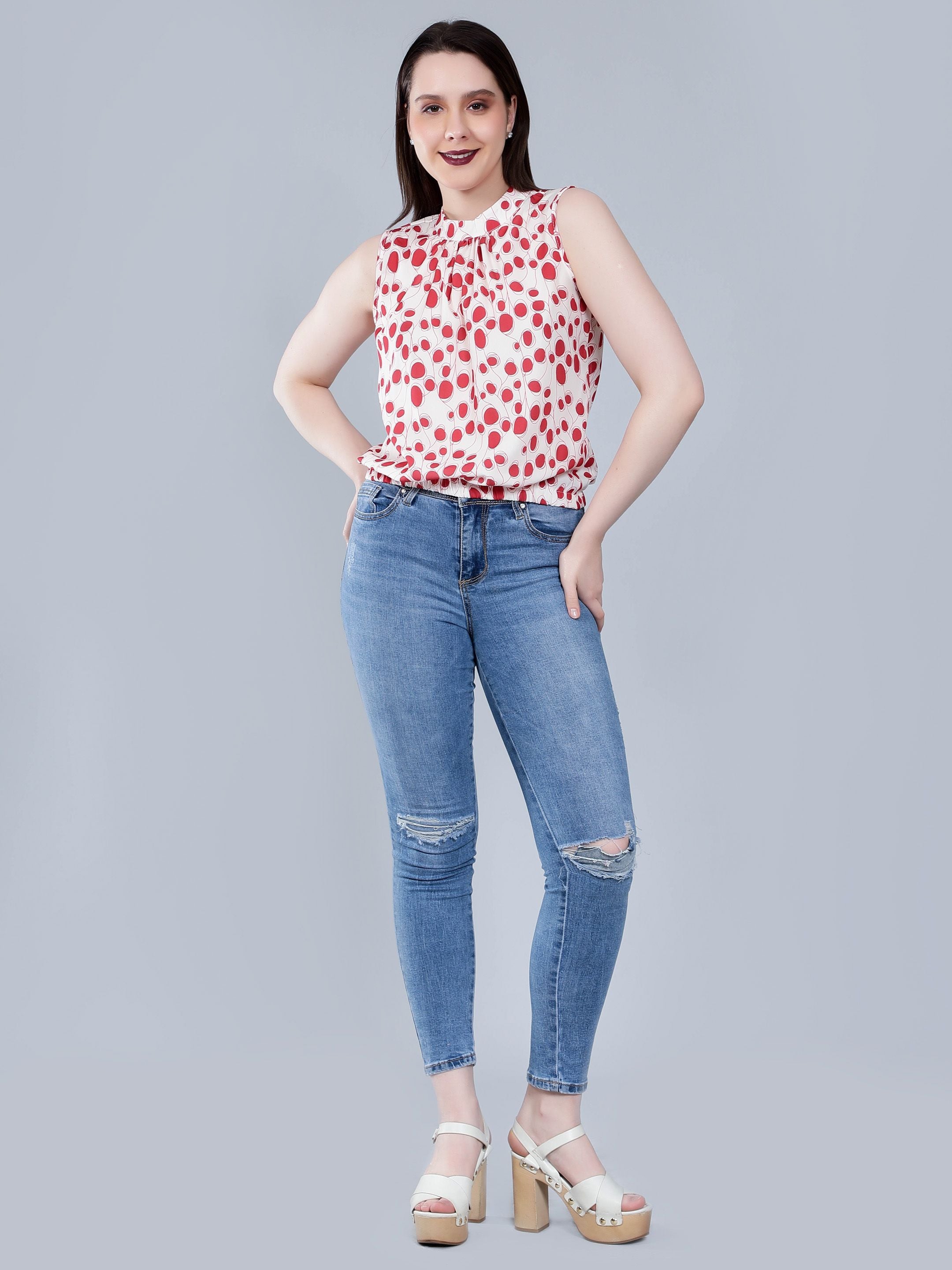 Band Neck Sleeveless Blouse