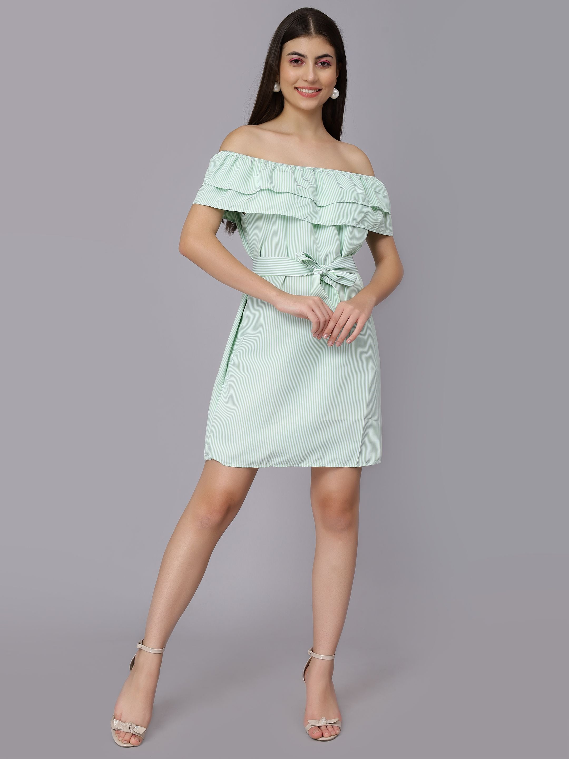 Striped Off-Shoulder Short Dress