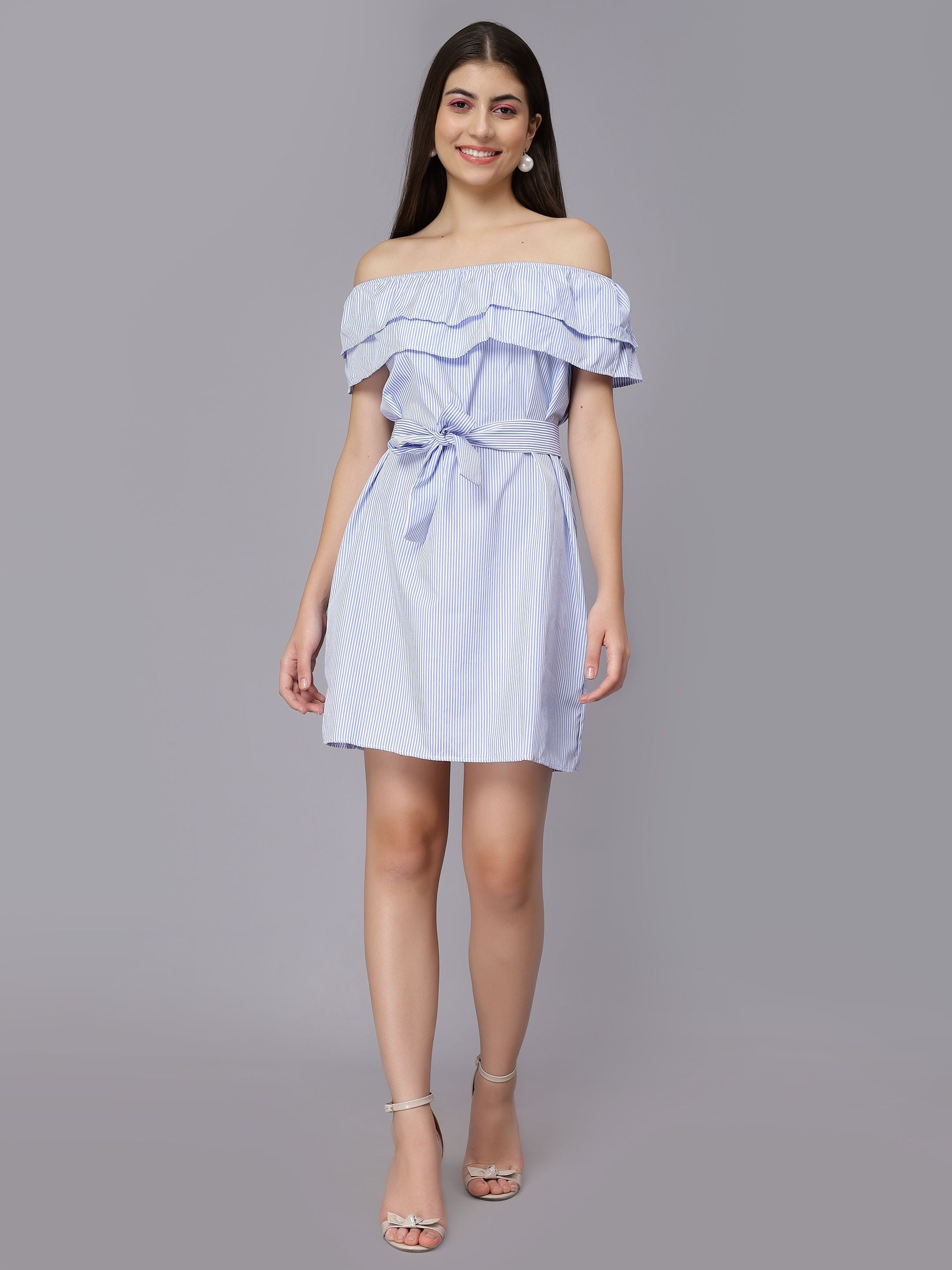 Striped Off-Shoulder Short Dress