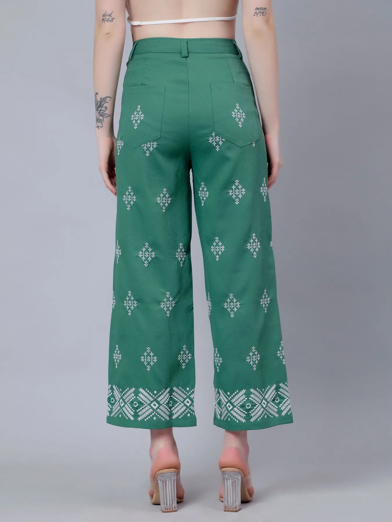 High Waist Embroidered Trousers