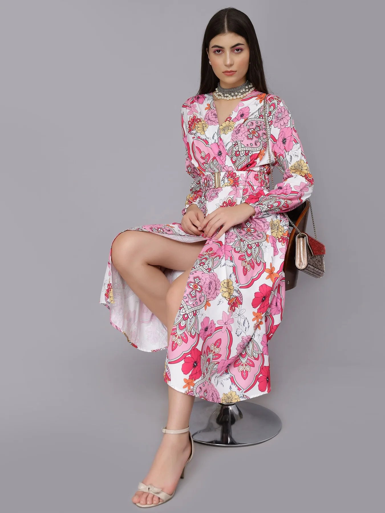 Abstract Floral Pattern Midi Dress