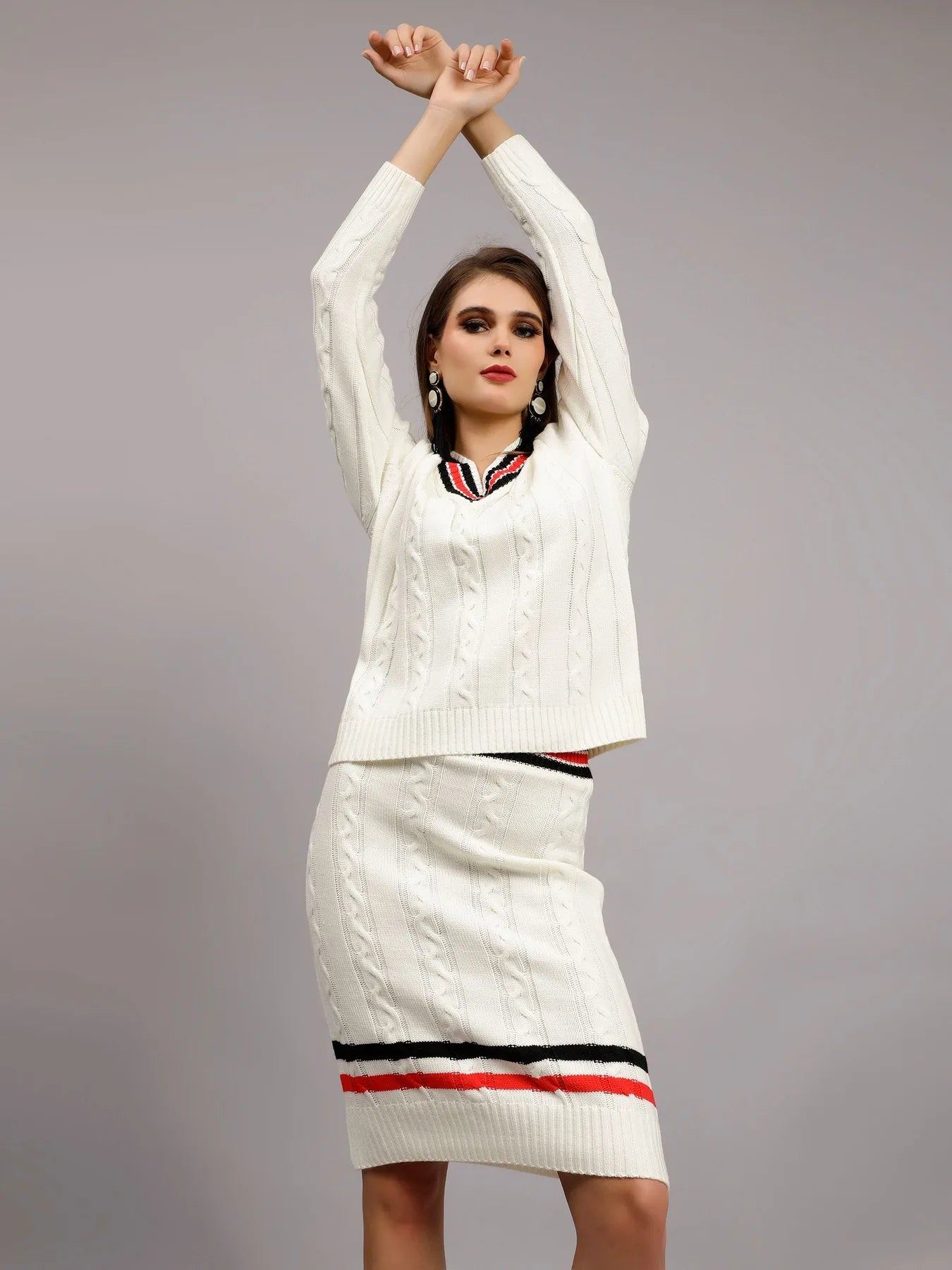 Cable Knit Pullover Skirt Set