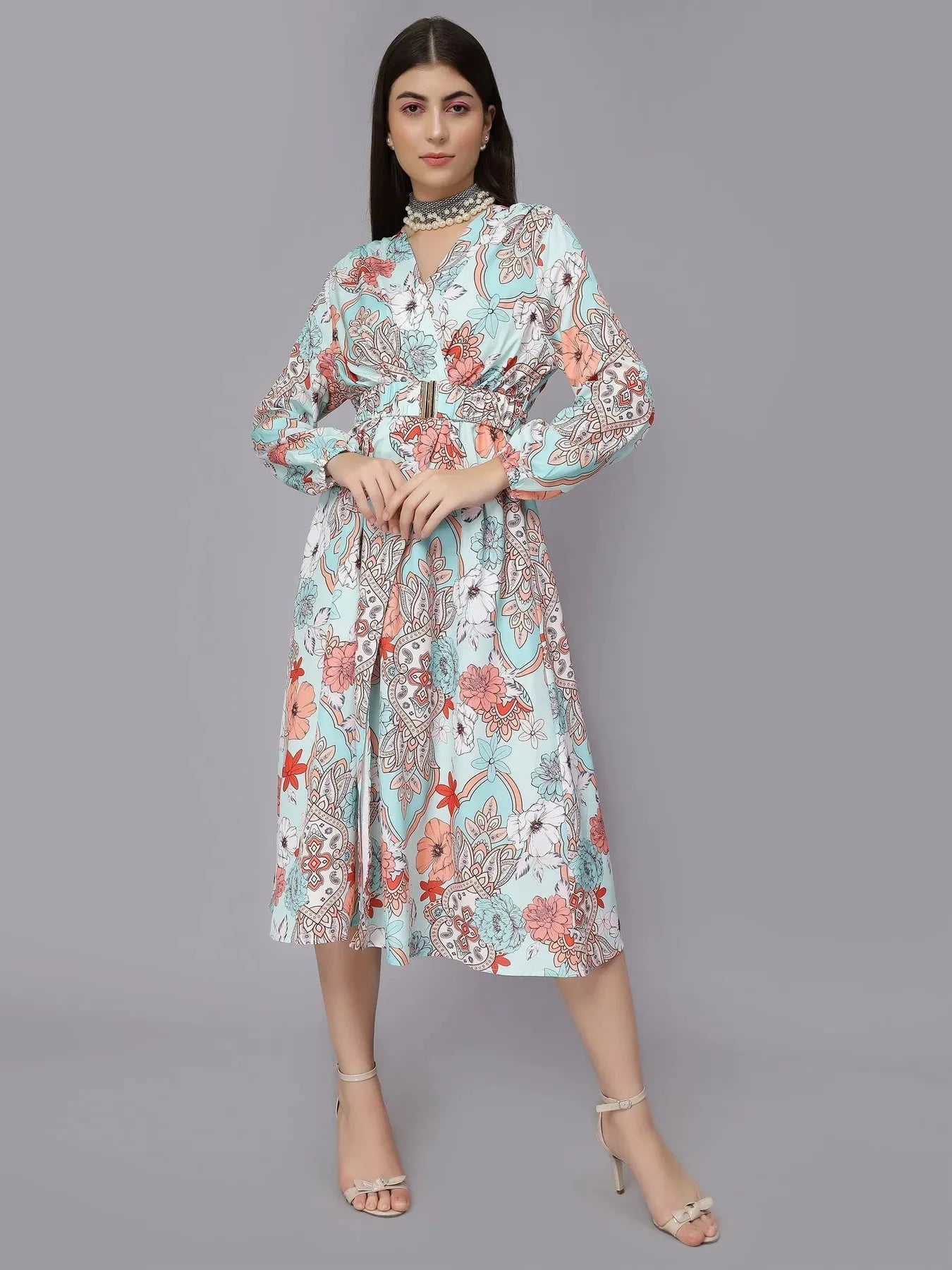 Abstract Floral Pattern Midi Dress