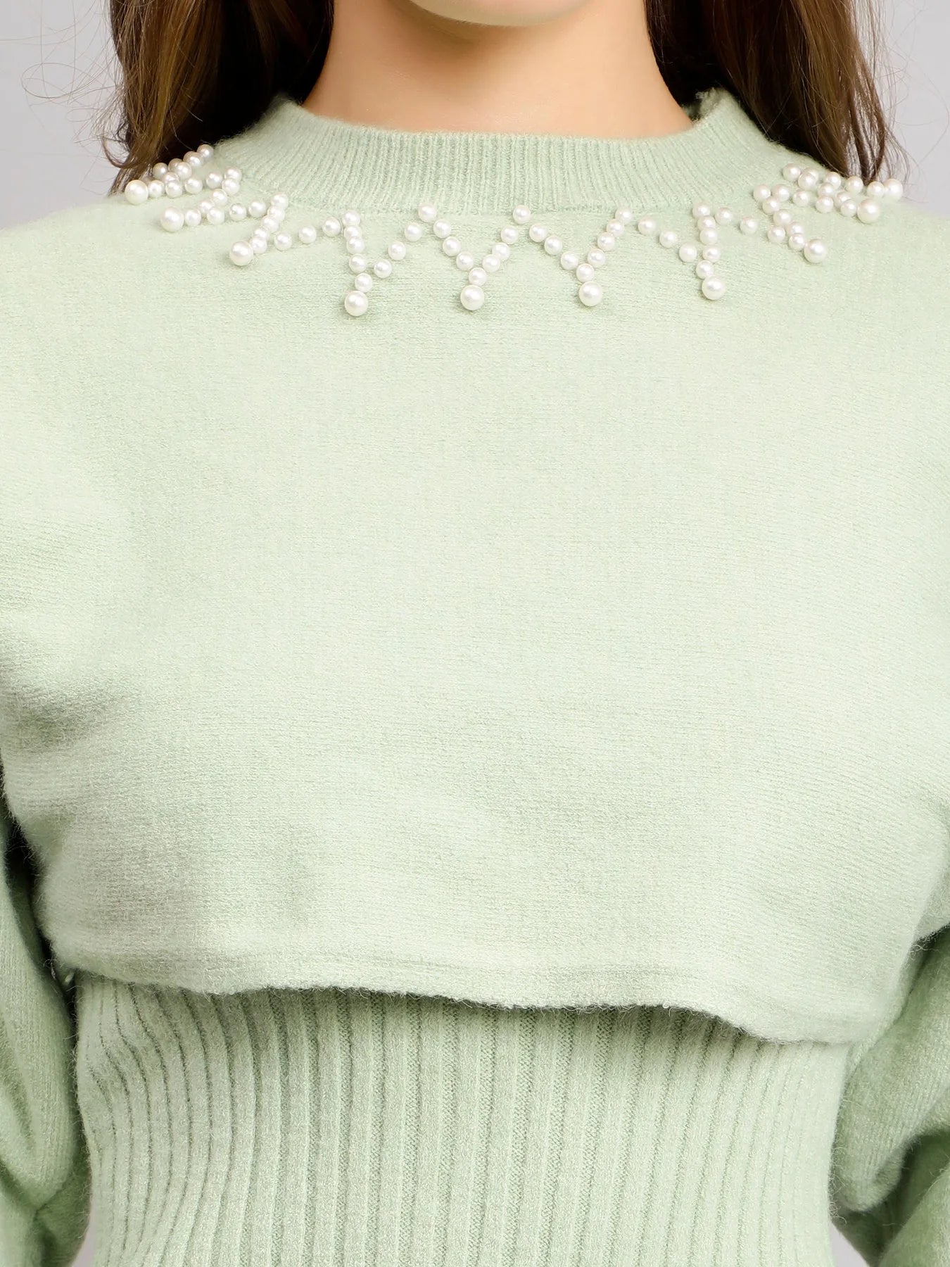 Pearl Embellished Winter Knitted Two-Piece Set