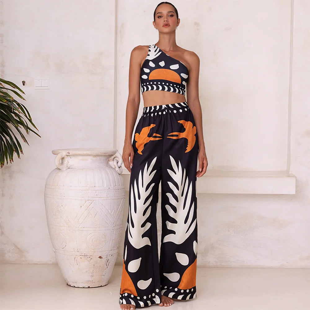 Abstract Printed Bikini and Pant Set