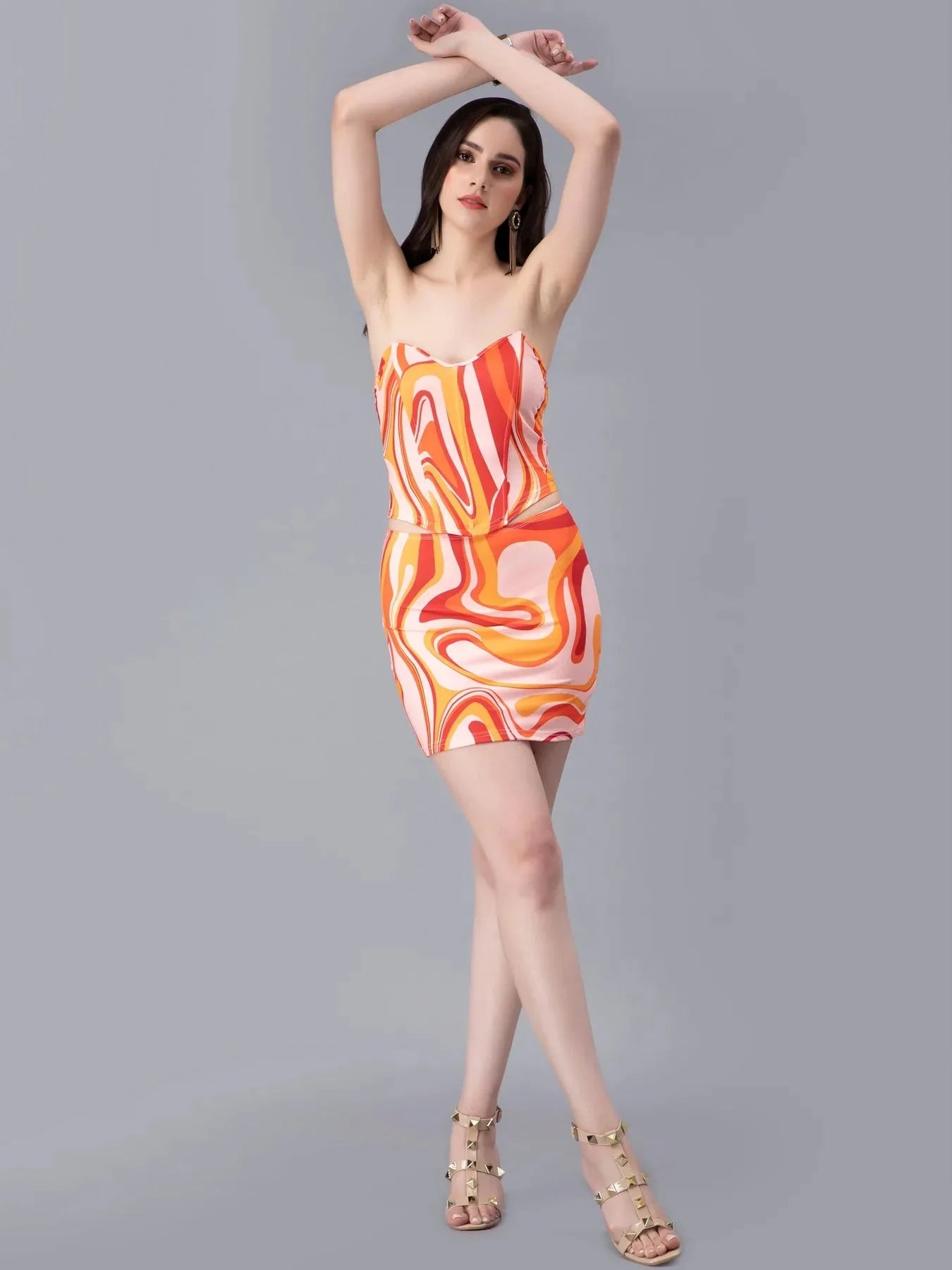 Swirl Print Top and Skirt Set