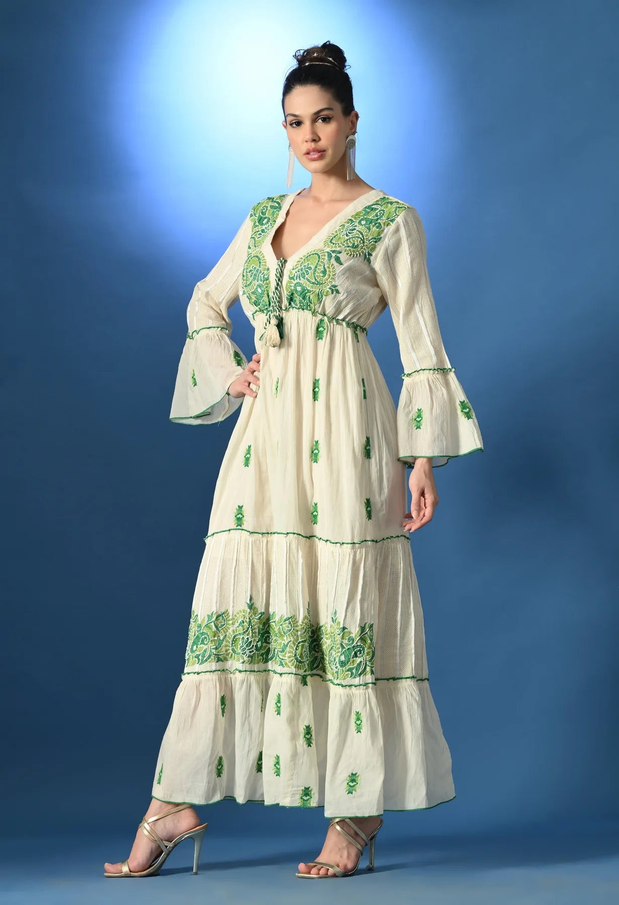 Aurora Jacquard Green Maxi Dress