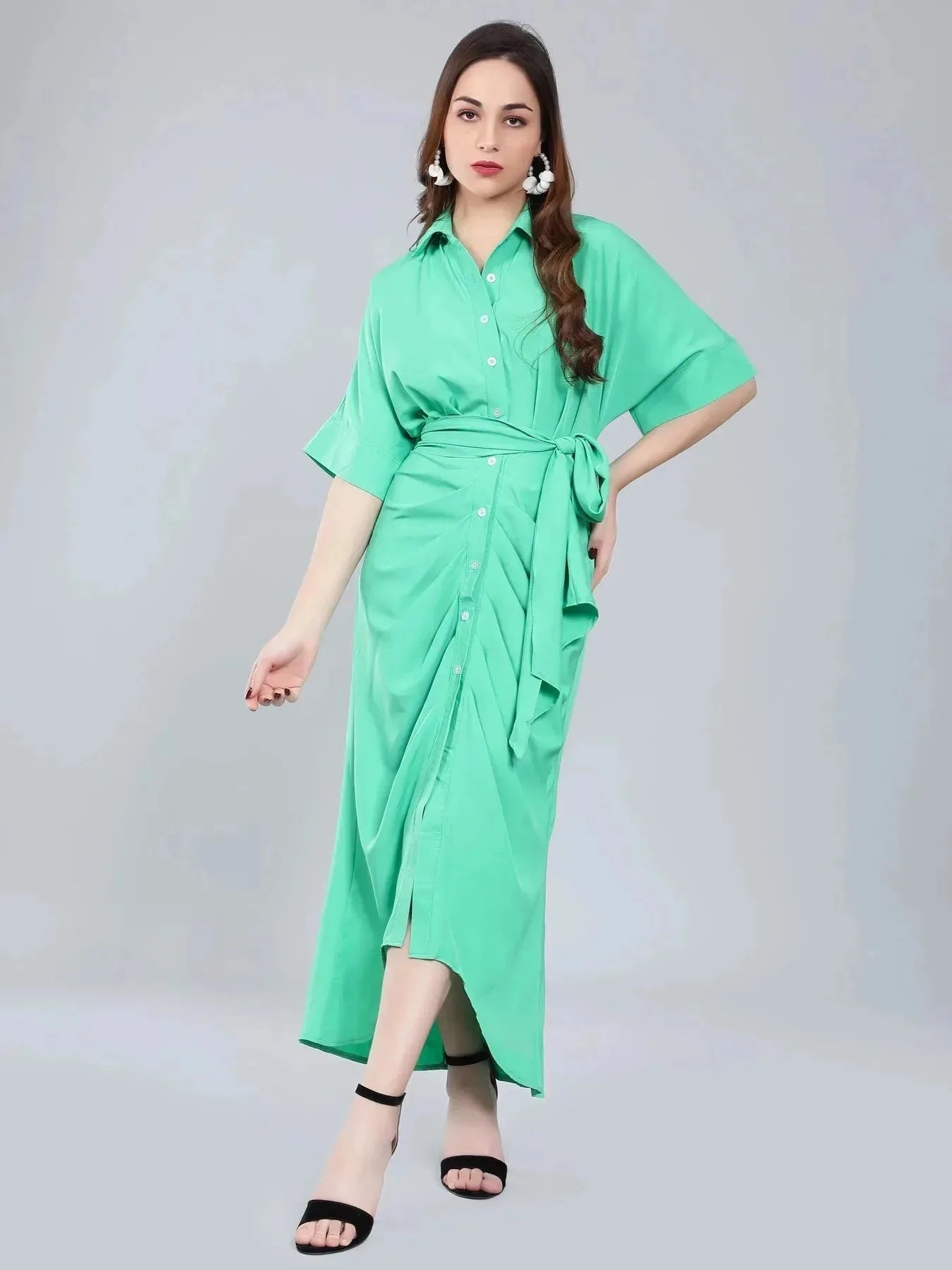 Cinched Waist Belted Shirt Dress