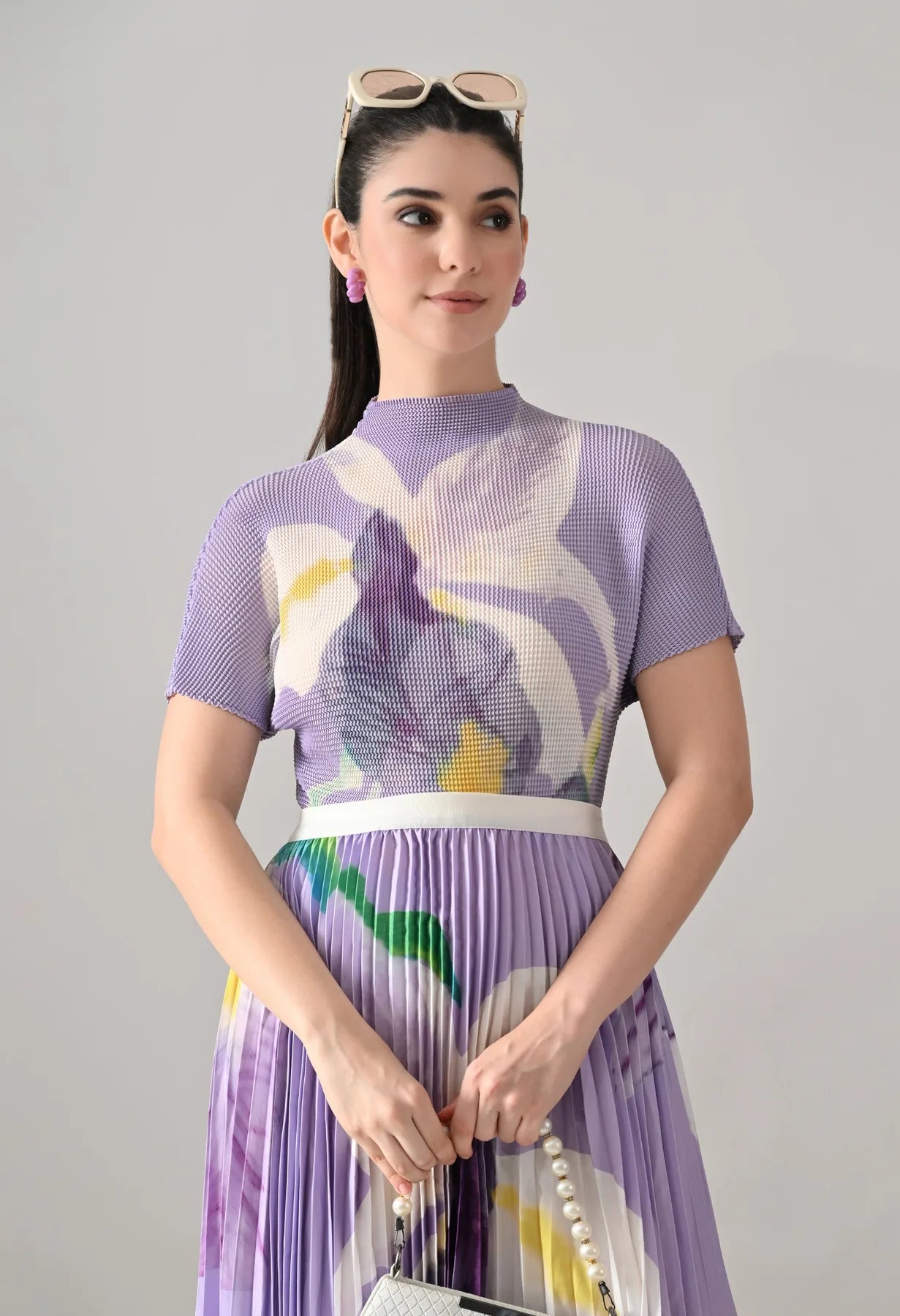 Chromatic Printed Pleated Two Piece Set