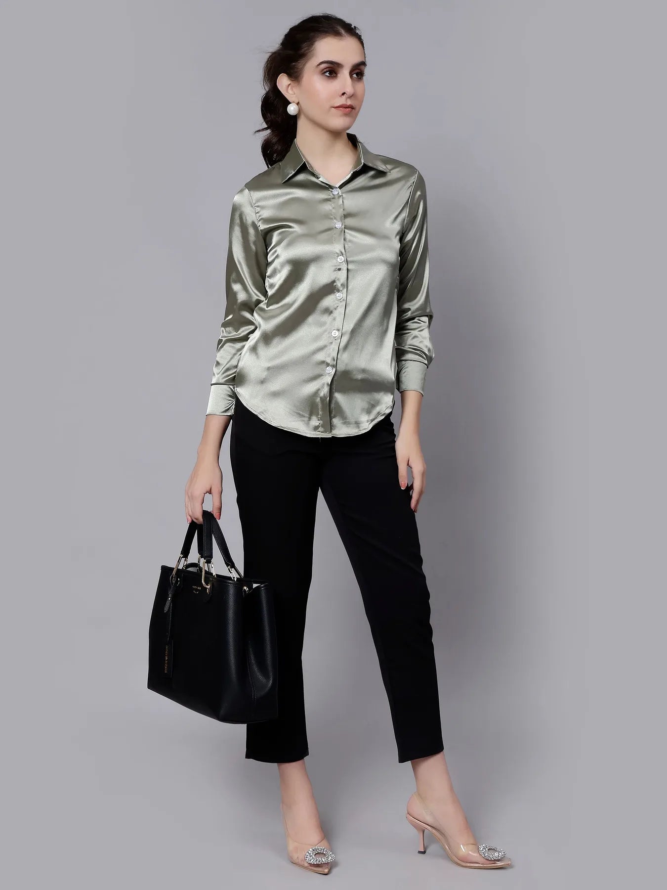 Elegant Ribbon Satin Shirt