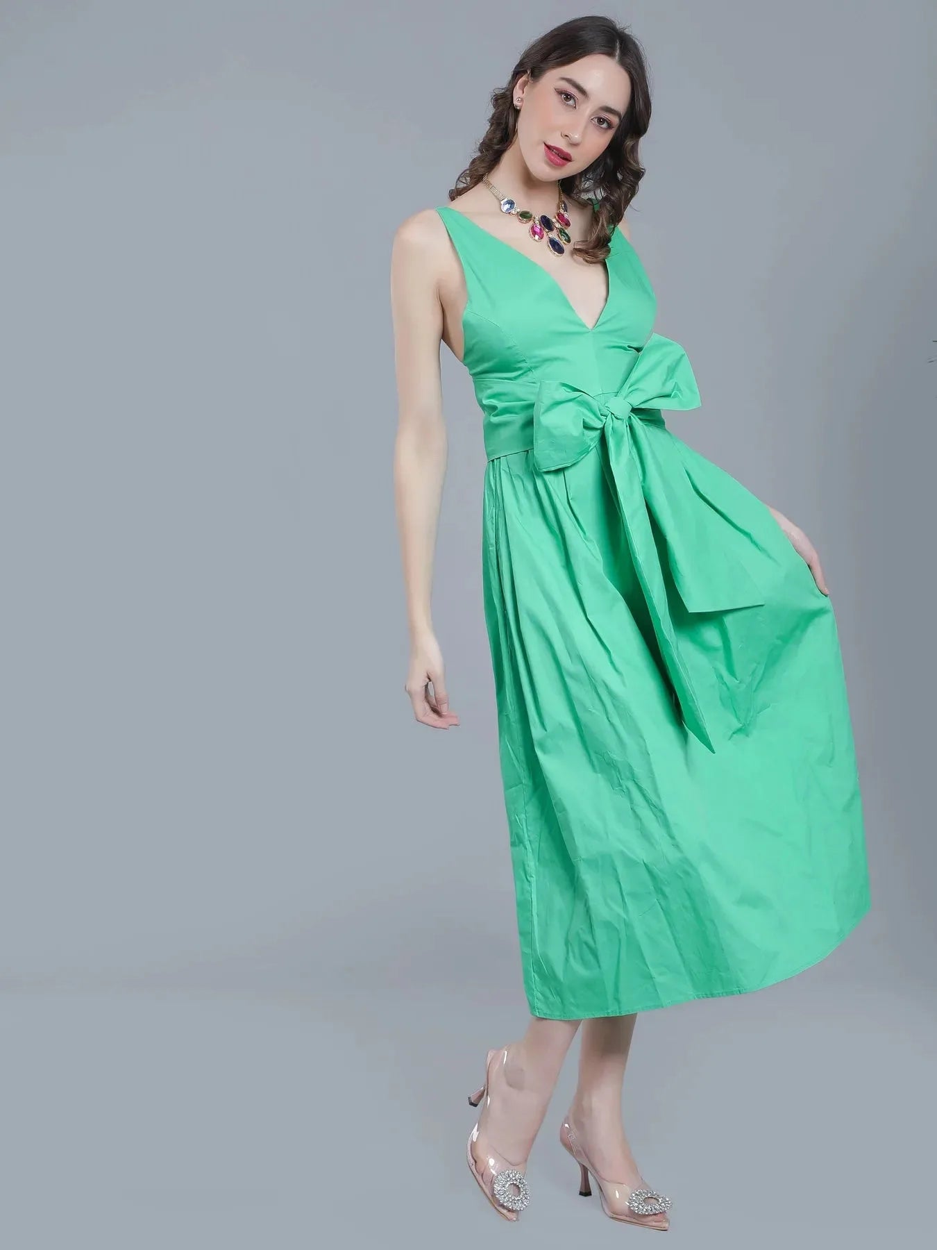 Deep V-Neck Cotton Dress