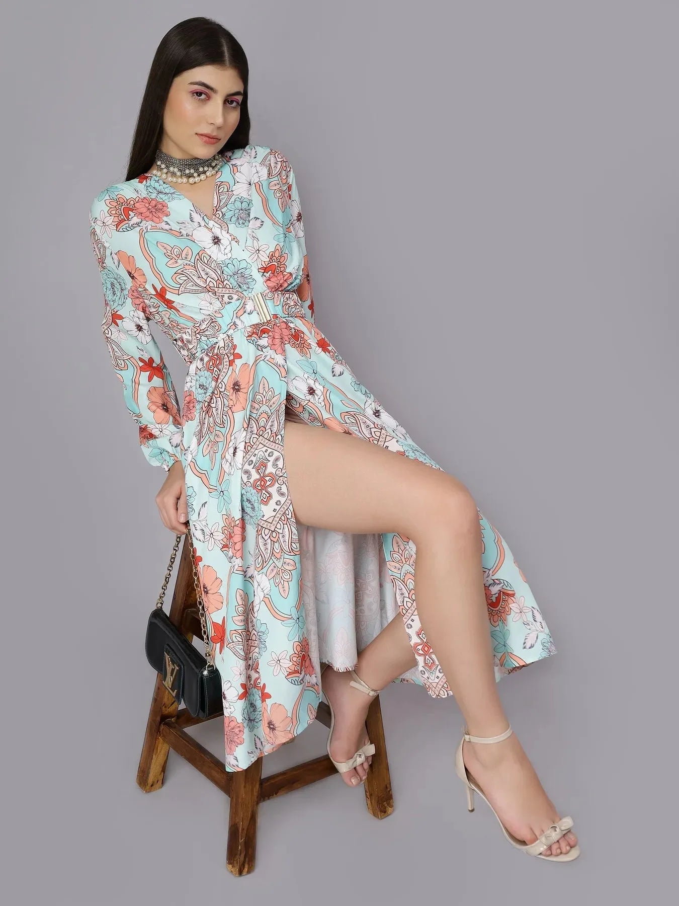Abstract Floral Pattern Midi Dress