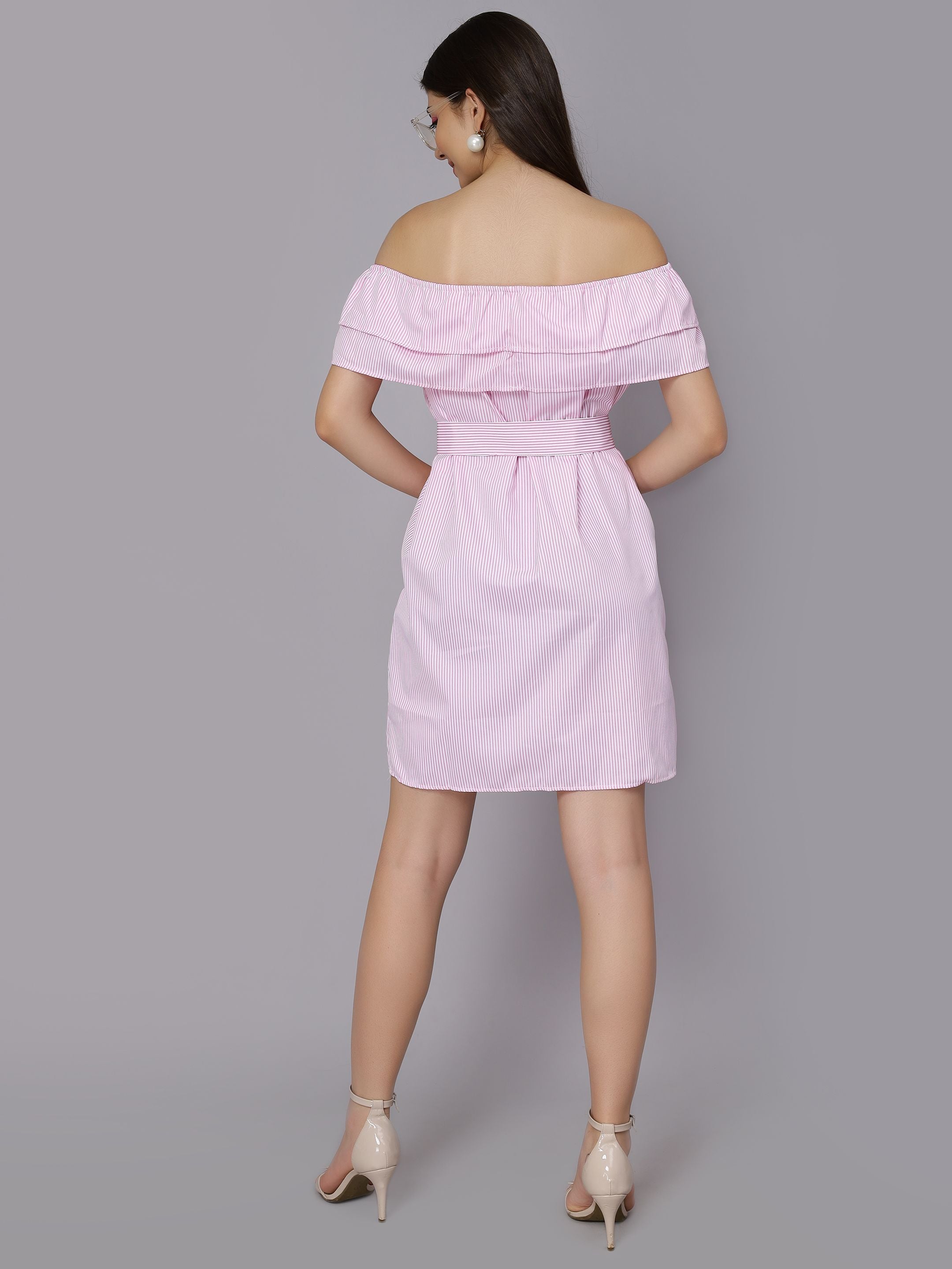Striped Off-Shoulder Short Dress