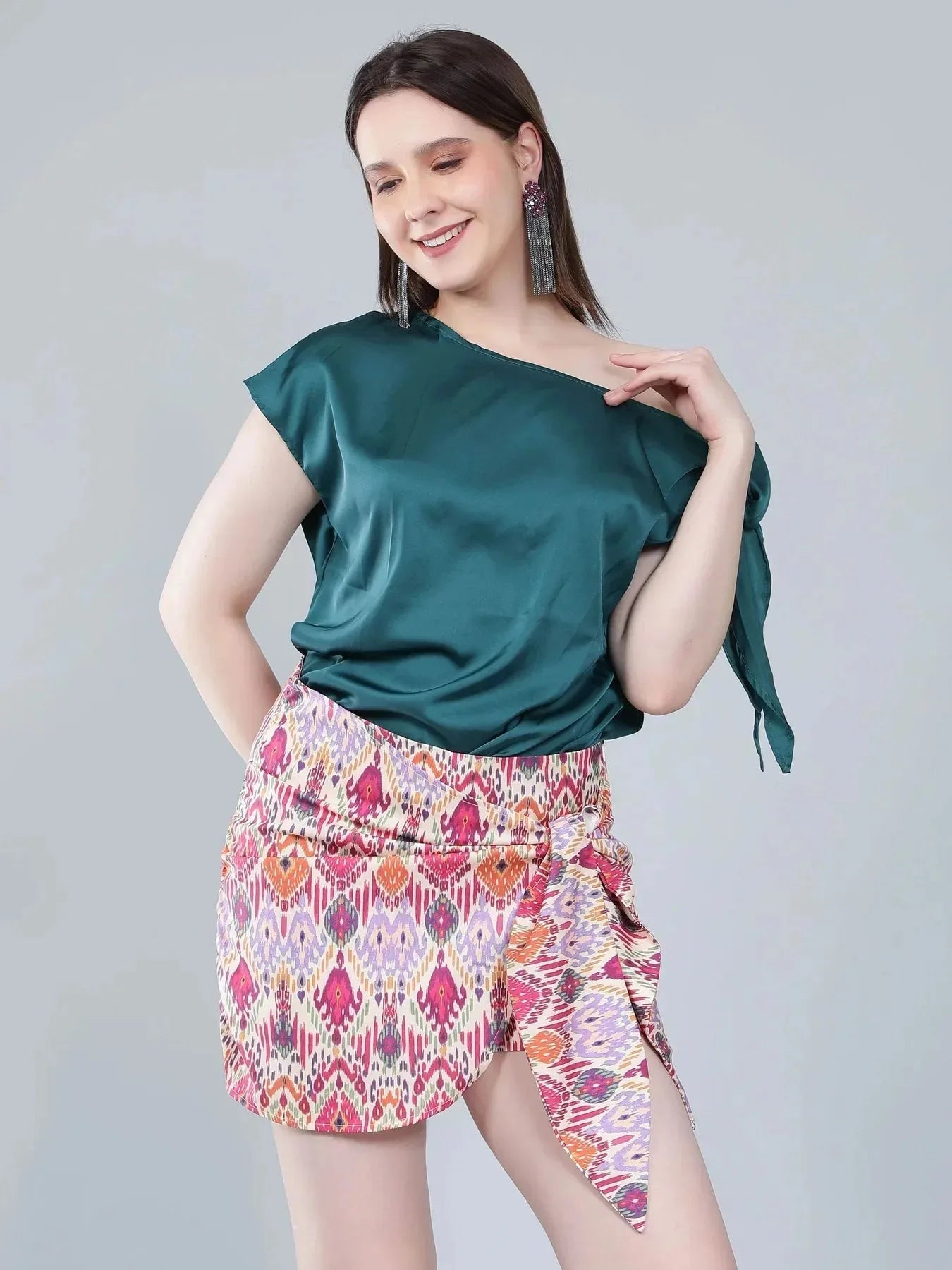 Tie Shoulder Satin Blouse