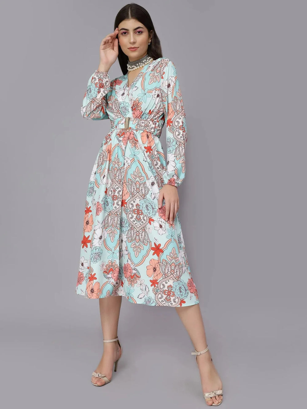Abstract Floral Pattern Midi Dress