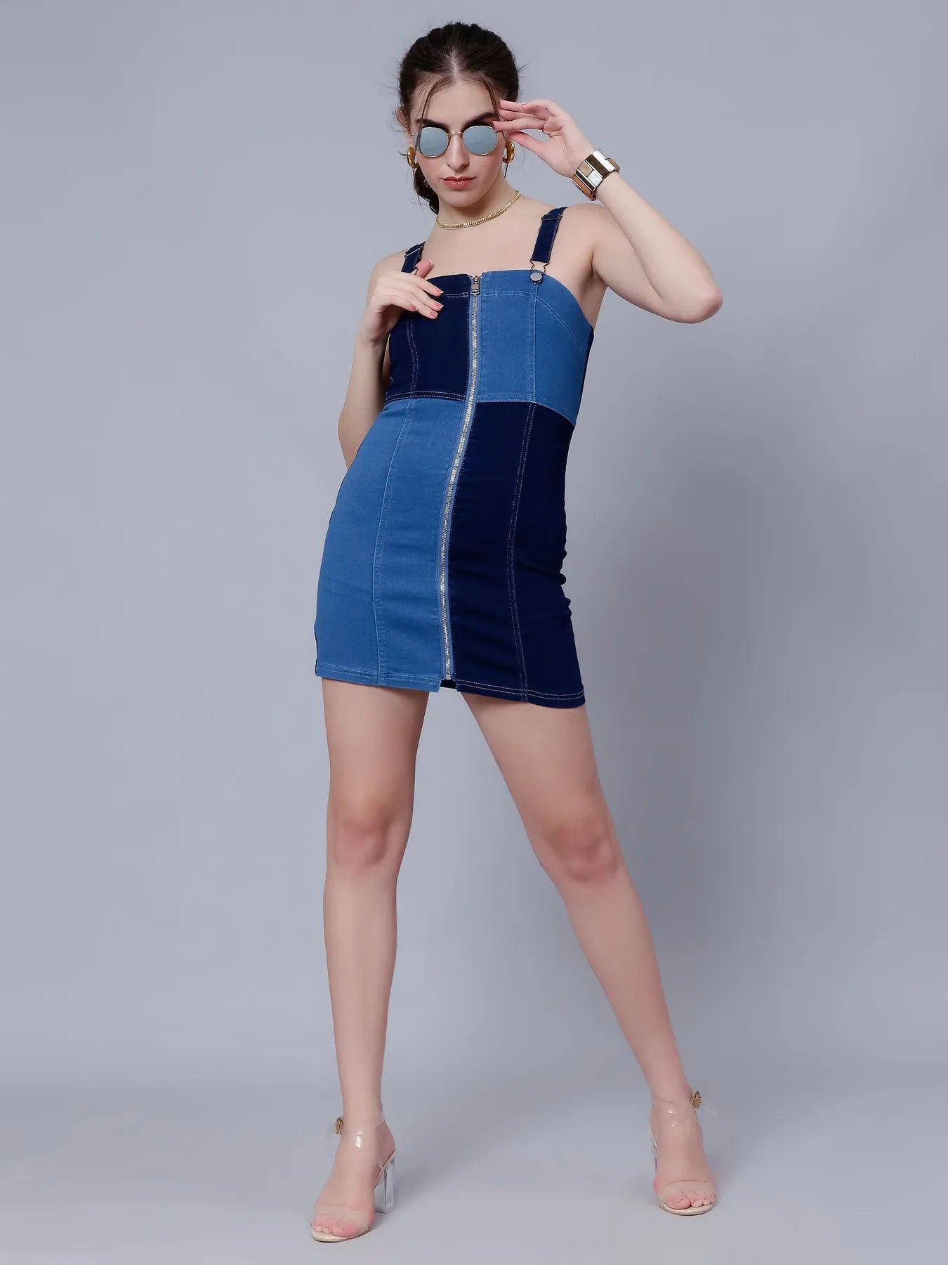 Colorblock Denim Bodycon Dress