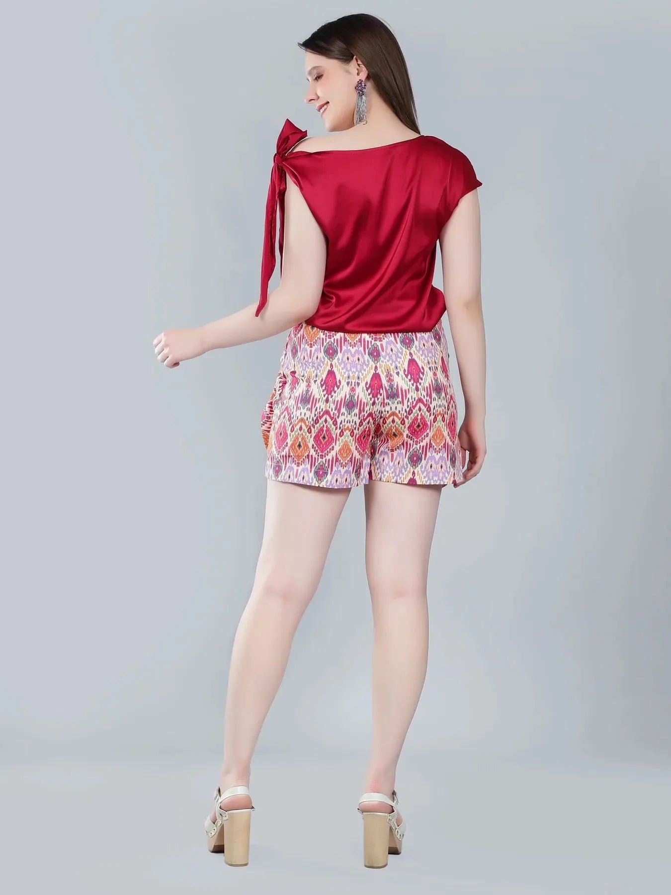 Tie Shoulder Satin Blouse