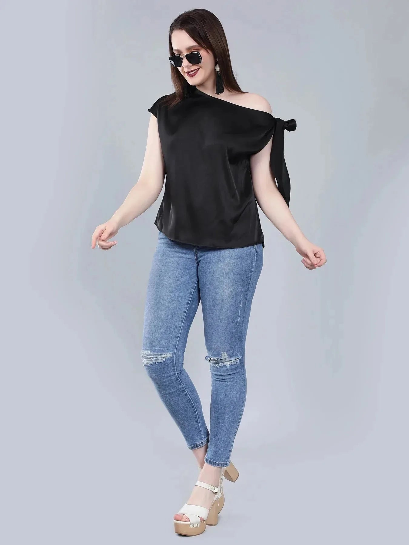 Tie Shoulder Satin Blouse