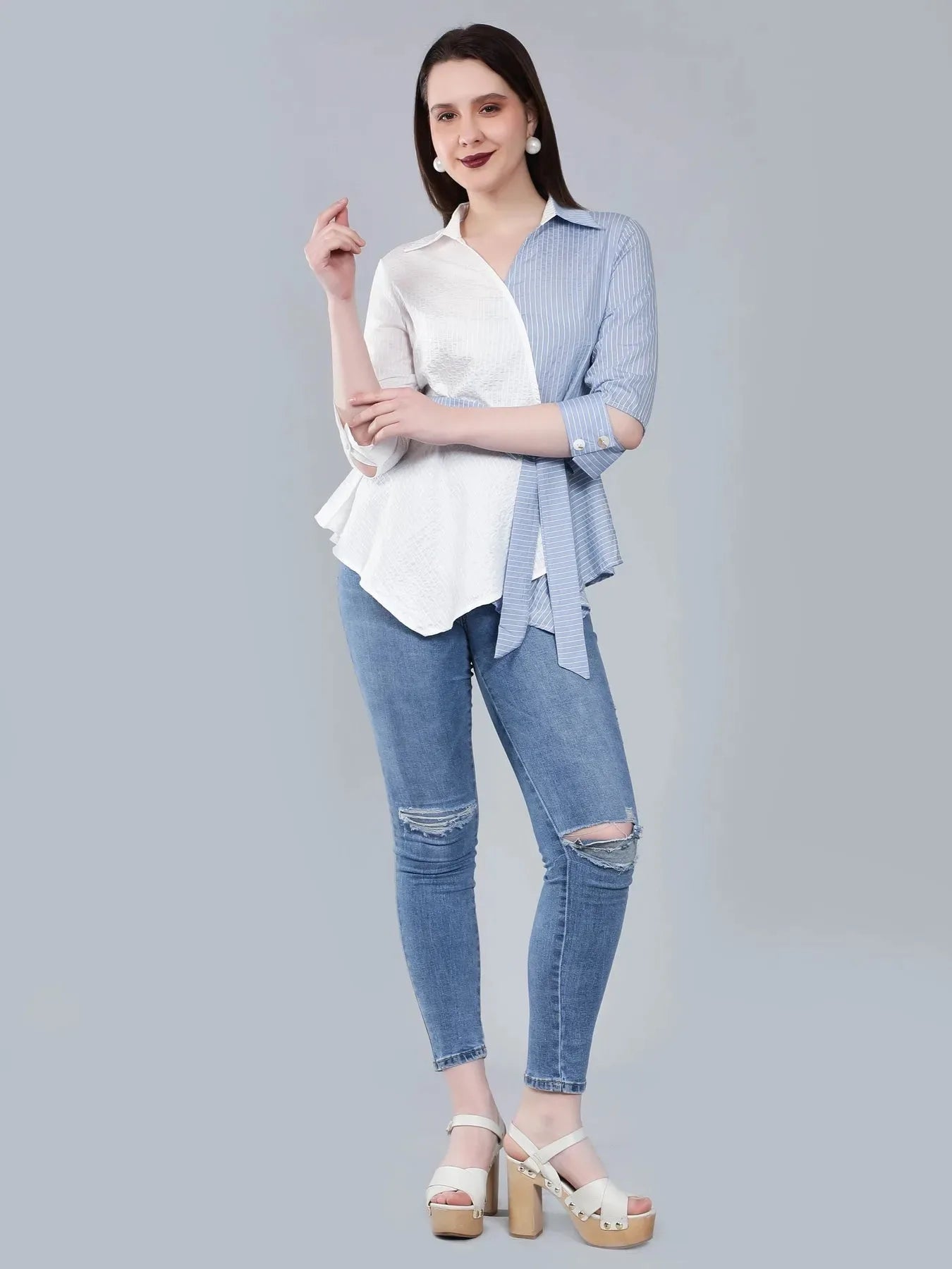 Colorblock Overlap Assymetrical Belted Top