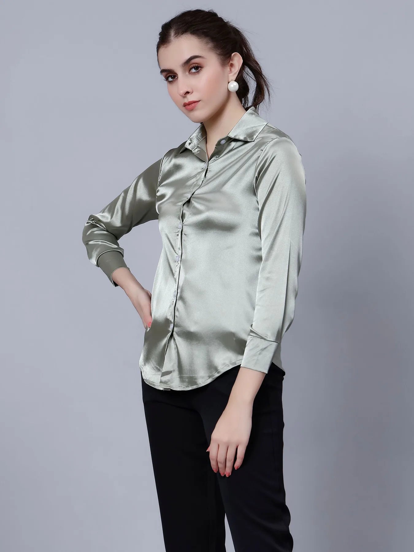 Elegant Ribbon Satin Shirt