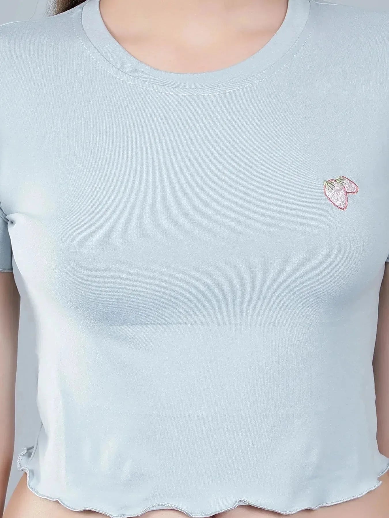 Strawberry Embroidery Crop Tee