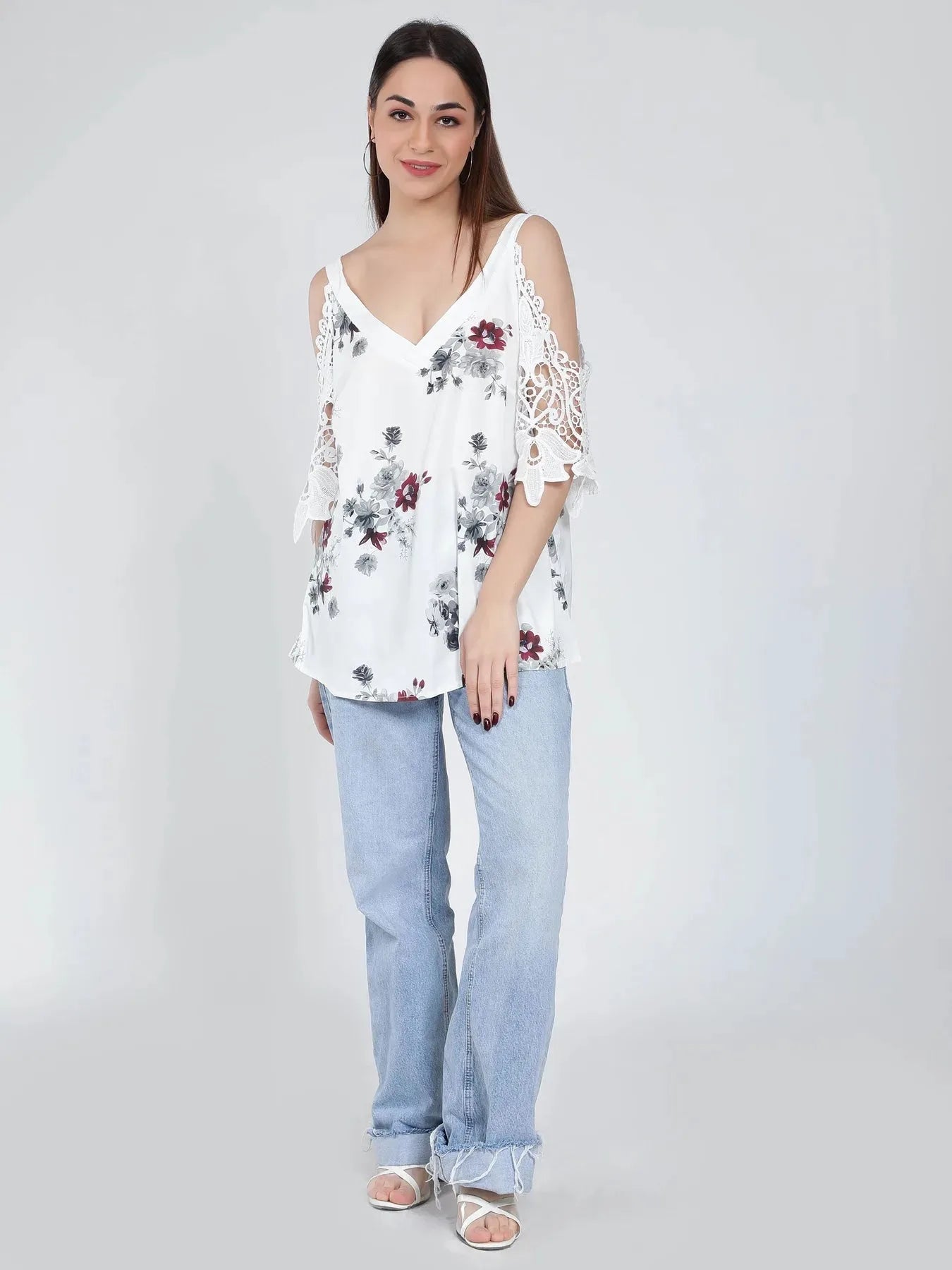 Cold Shoulder Lace Sleeves Blouse