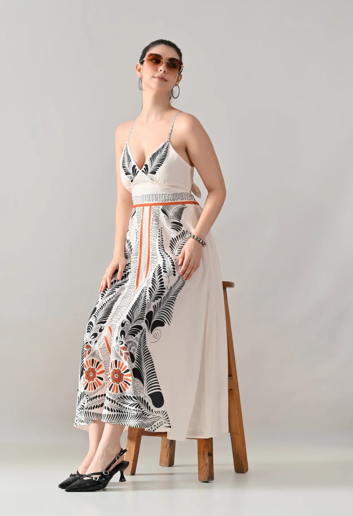 Tropical Bloom Back-Tie Maxi Dress