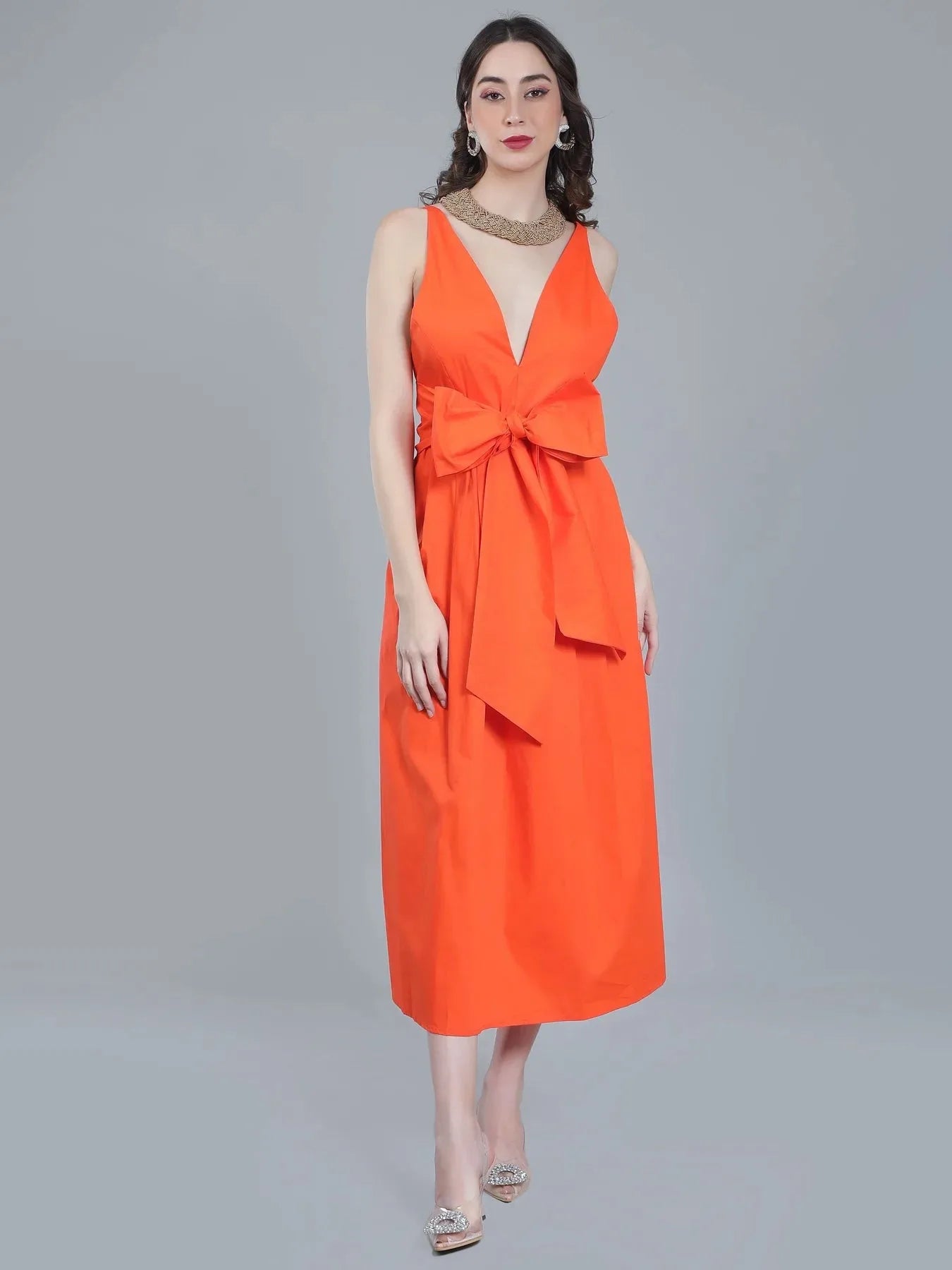 Deep V-Neck Cotton Dress